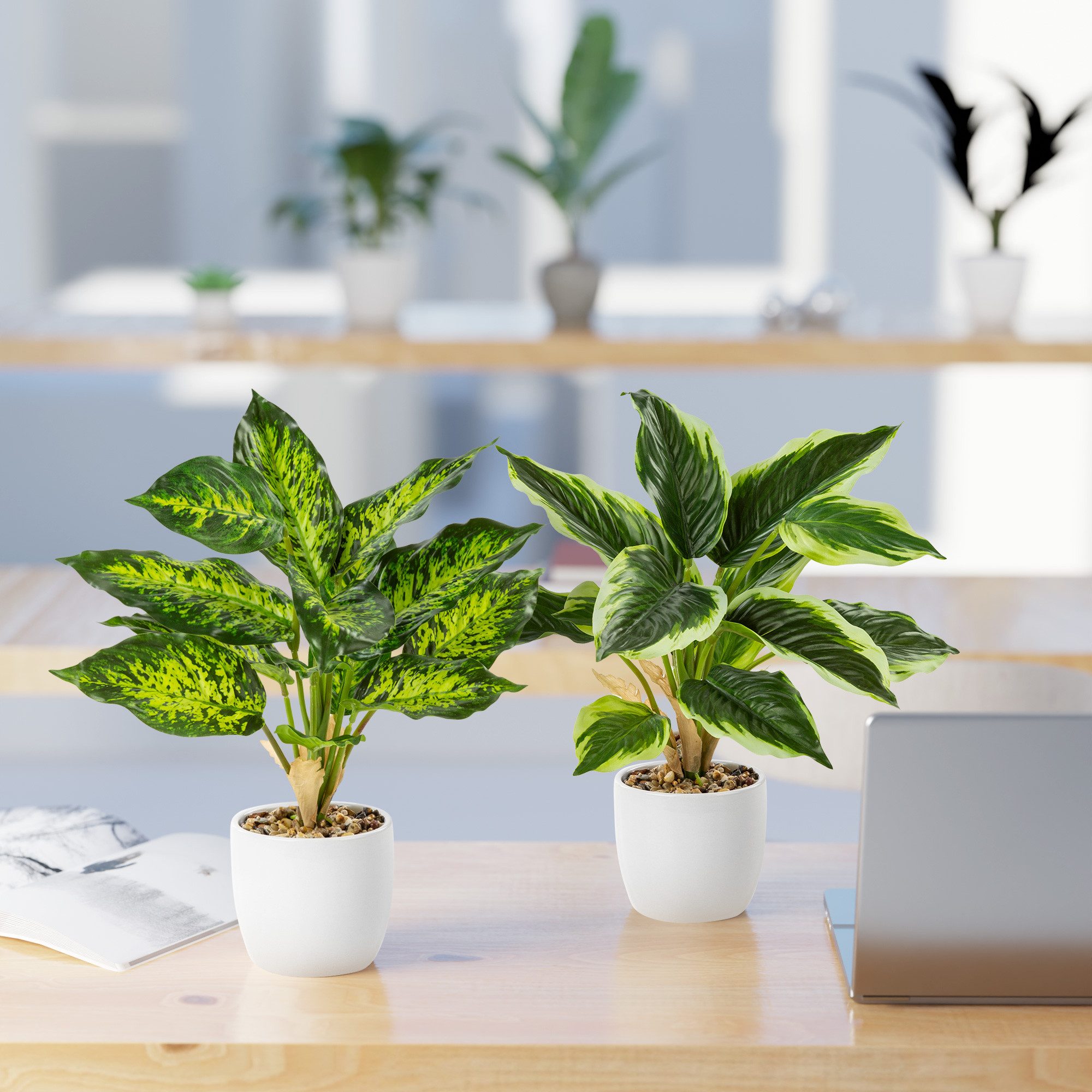 Kunstpflanze Tropische Kunstpflanzen wie echt in weißen Keramiktöpfen, Kunstpflanze Tropische Kunstpflanzen (u.a. Monstera & Areca Palmen), PASCH, Höhe 35 cm