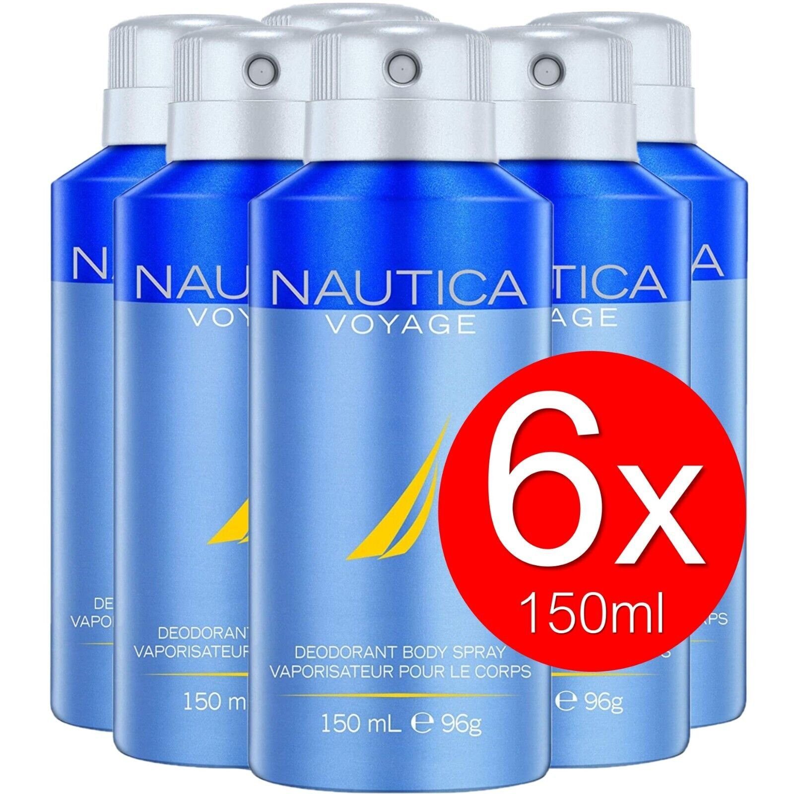 NAUTICA Bodyspray Voyage Deo Spray Set Bodyspray Beauty Deodorant Herren Männer, Pfirsisch,Ananas, Jasmin, Zeder, Bergamotte, Moschus, Sandelholz, Ohne Tierversuche, 6-tlg., 24 Stunden Schutz, Effektiver Schutz vor Körpergeruch