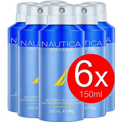 NAUTICA Bodyspray Voyage Deo Spray Set Bodyspray Beauty Deodorant Herren Männer 150ml -, 6-tlg., 24 Stunden Schutz, Effektiver Schutz vor Körpergeruch