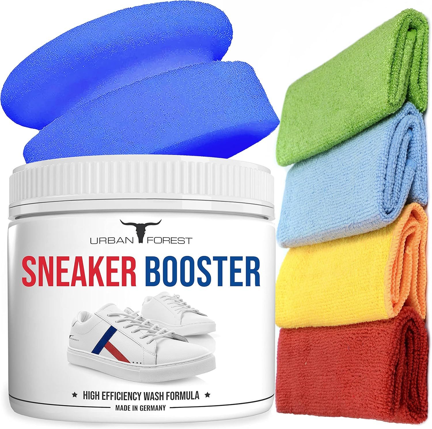 URBAN FOREST Sneaker Reiniger-Booster 250ml + Schwamm + Tücher Schuhreiniger (3-St. Booster 250ml + Schwamm+ Tücher 250ml)