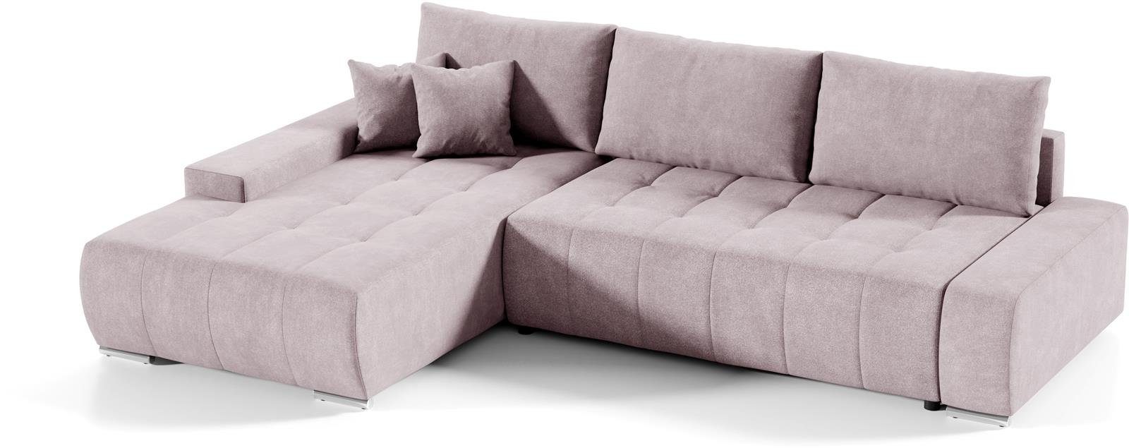 Compleo Ecksofa L-Form Ecksofa mit Steppung, mit Schlaffunktion, KLARA aus Velourstoff Rosa