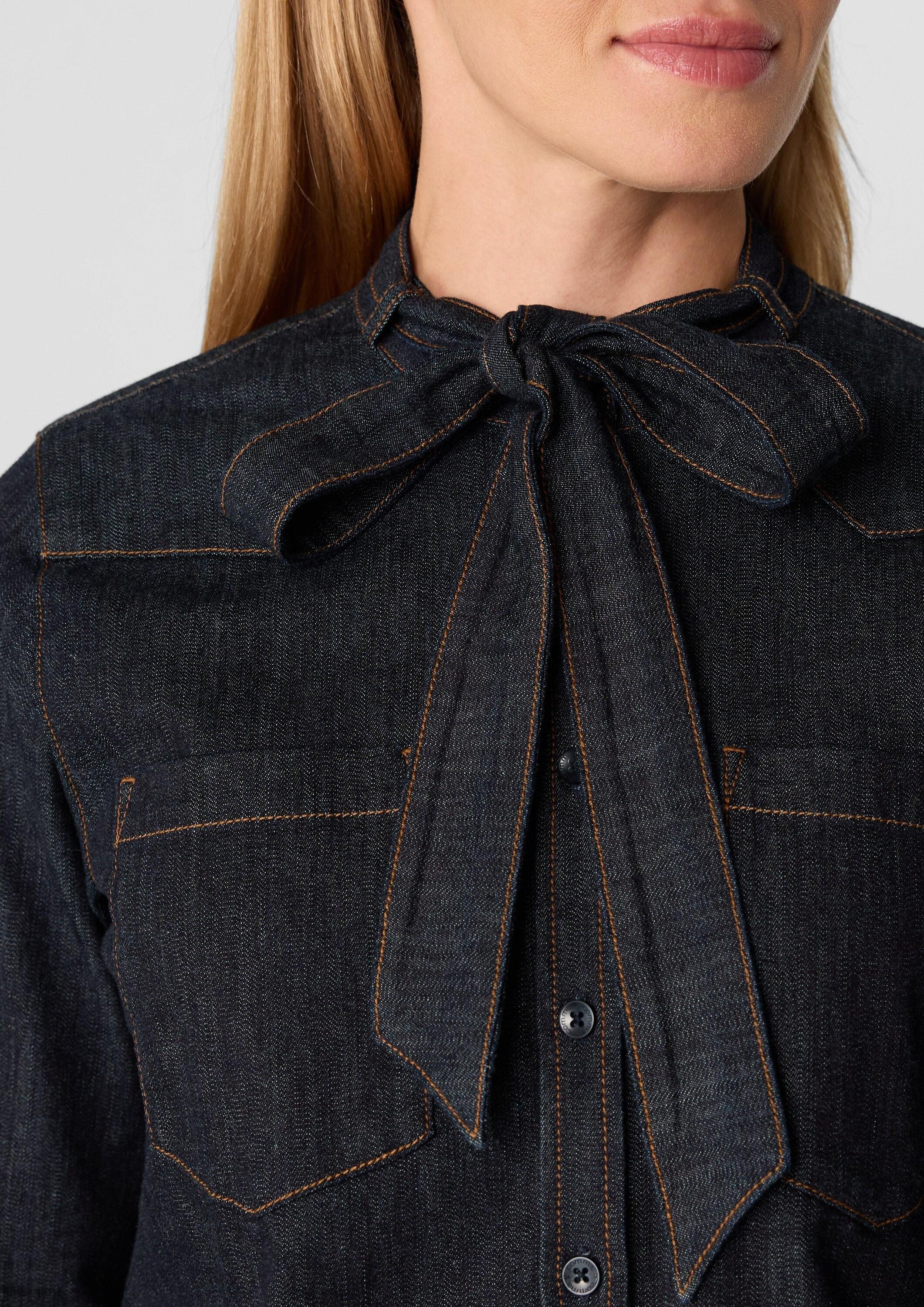 comma Langarmbluse Bluse Weiches Denimhemd mit Schluppe