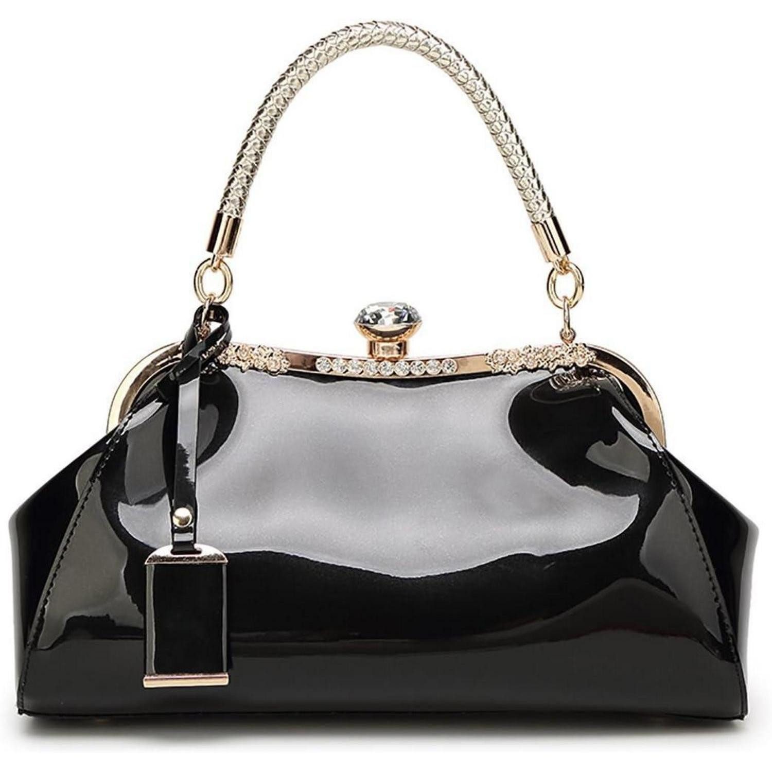 LuxusKollektion Handtasche Damen Handtasche PU-Lackleder Henkeltasche Schultertasche Schwarz