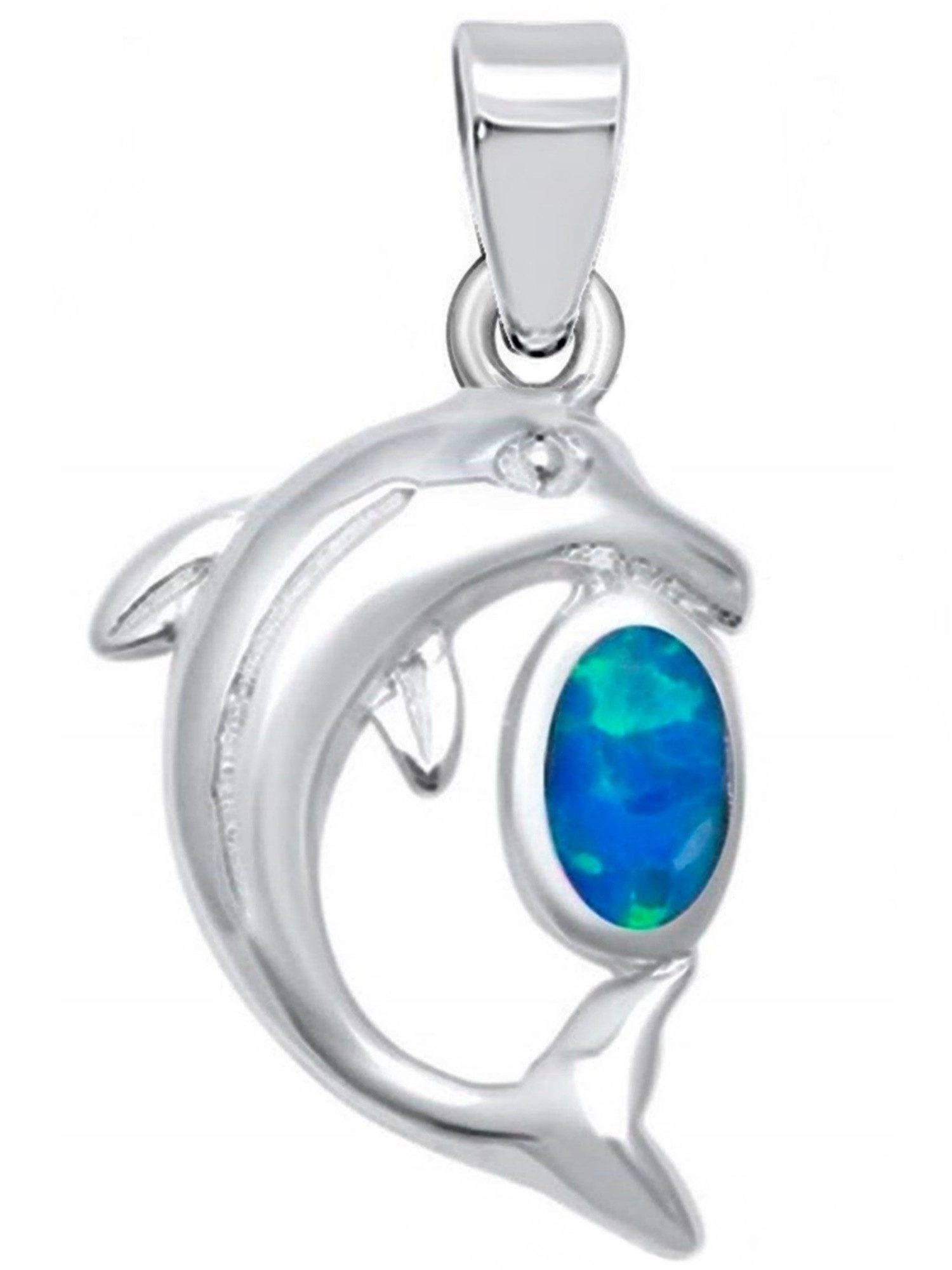 Kettenanhänger Opal Delfin Anhänger für Halskette aus 925 Silber Kettenanhänger