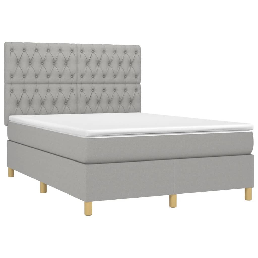Bett Boxspringbett mit Matratze & LED Hellgrau 140x190 cm Stoff