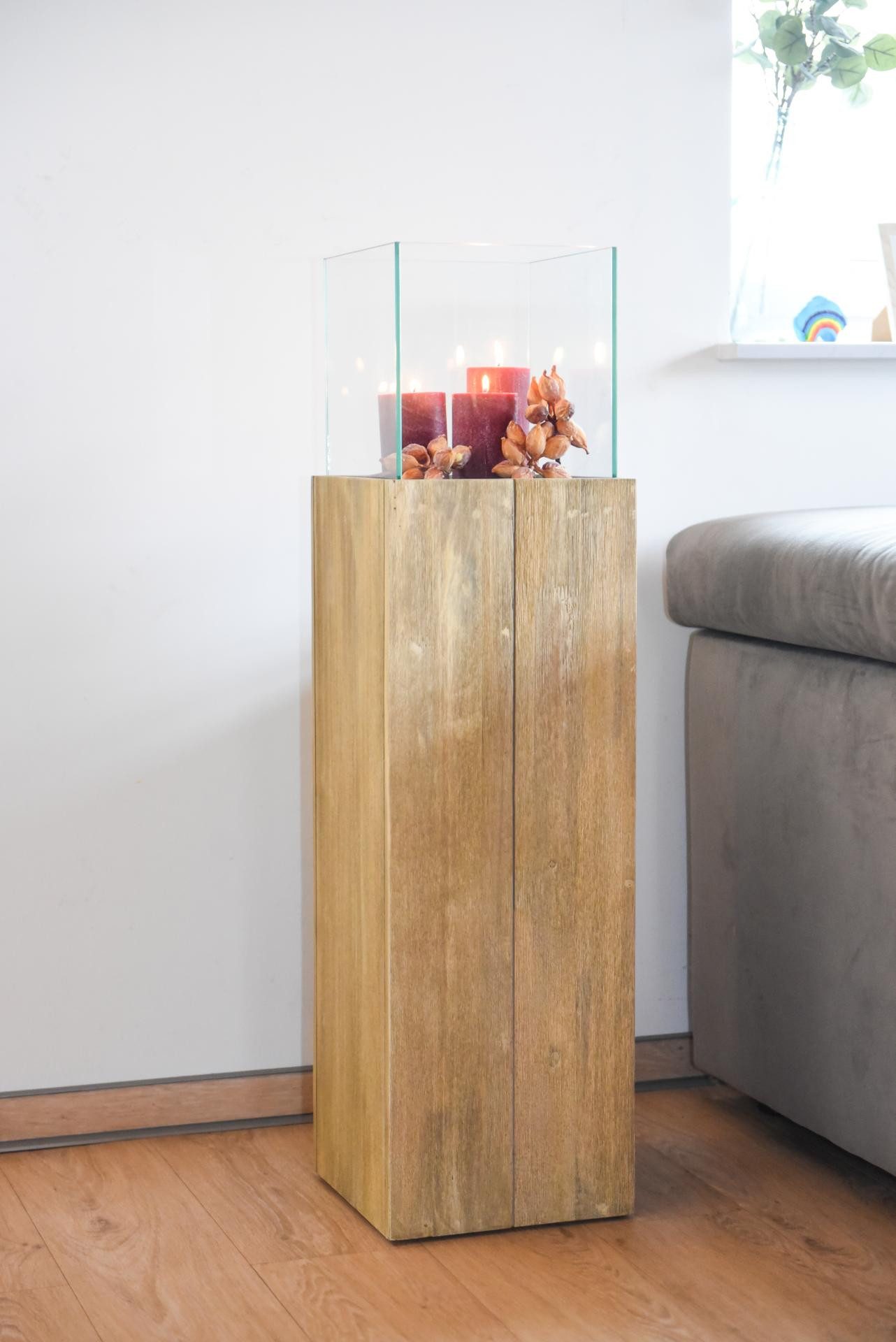 VIVANNO Bodenwindlicht Holz CANDELA Rechteckig - Antikbraun Maserung (1 St), 27x27x80 cm – Bild 3 von 5