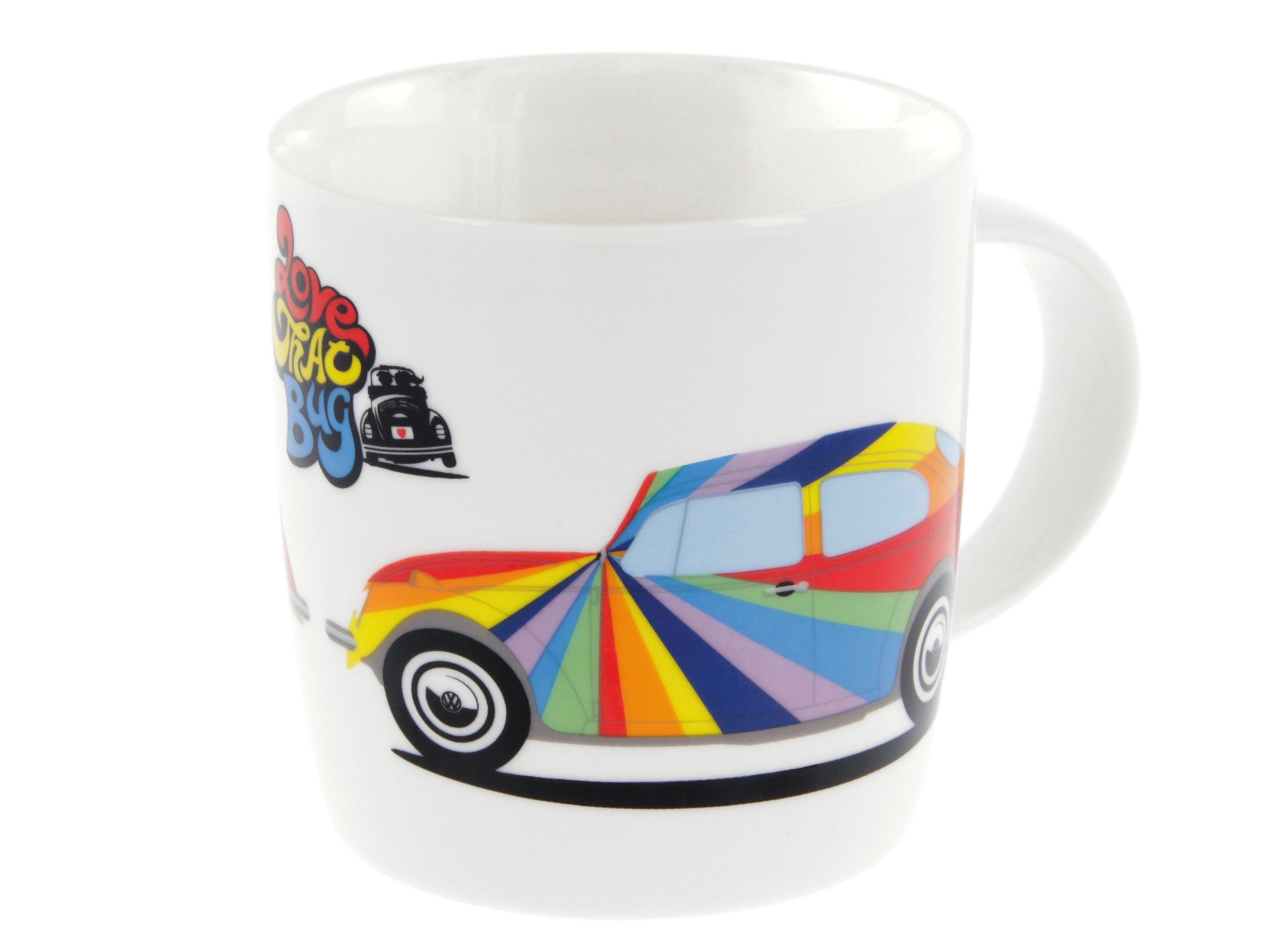 VW Collection by BRISA Tasse Volkswagen Käfer Beetle Kaffeetasse & Teebecher für Zuhause, New Bone China, Camping & Outdoor mit Stripes Streifen