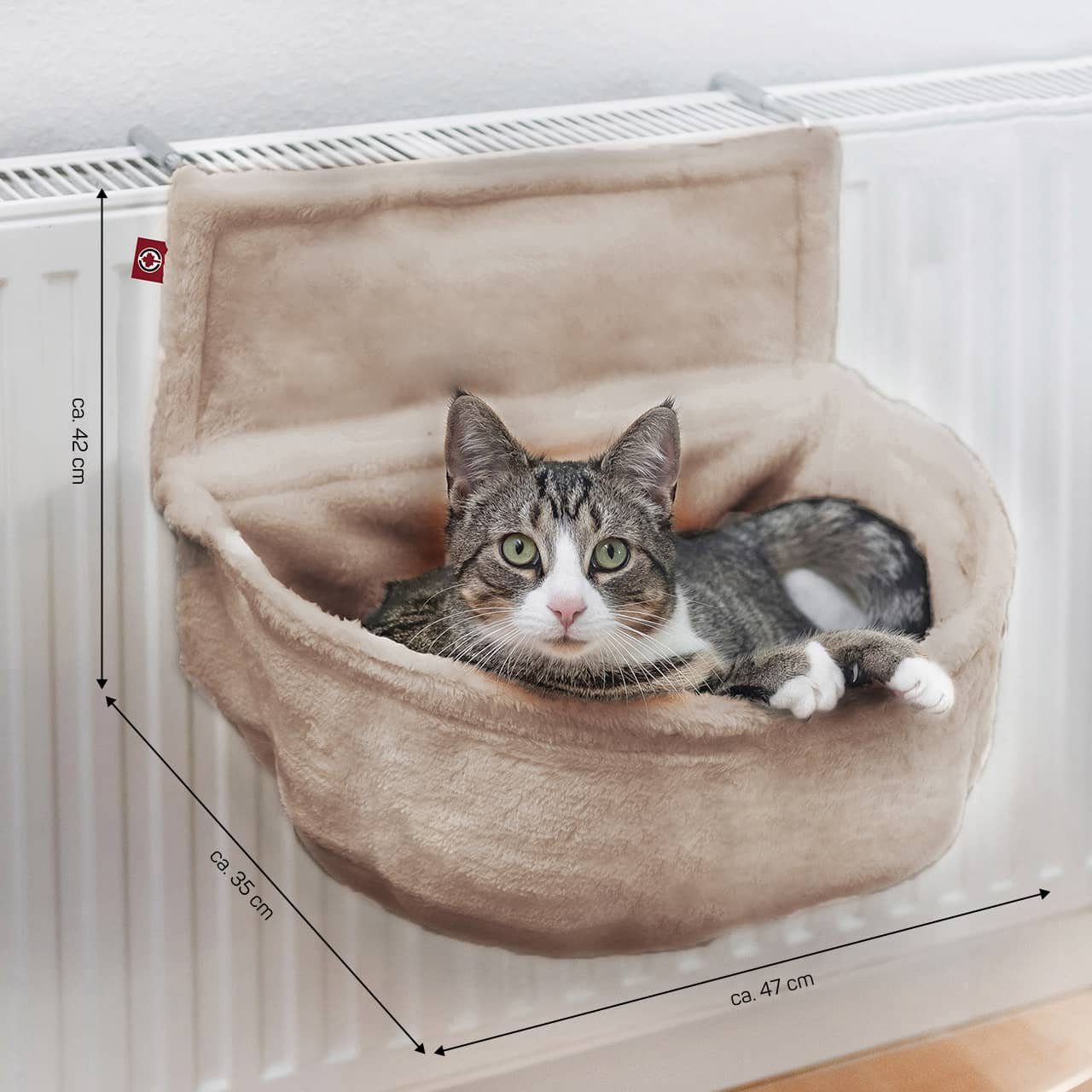 Canadian Cat Company Katzen-Hängematte Kuschelsack - Kuschelbett für die Heizung, verstellbar - Braun, Plüsch, Mit Haken zum Einhängen an Heizungen mit einer dicke von 9 - 12cm