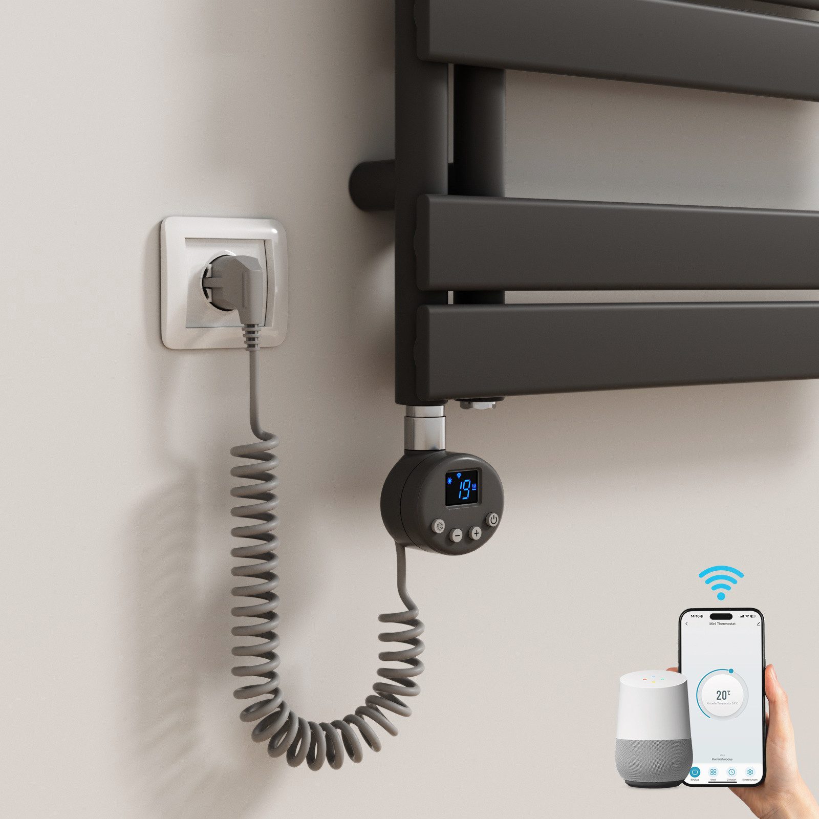 MEYKOERS Heizstab Smart Elektro Heizstab App/WLAN-Steuerung für Badheizkörper 300W-1200W, App/WLAN-Steuerung