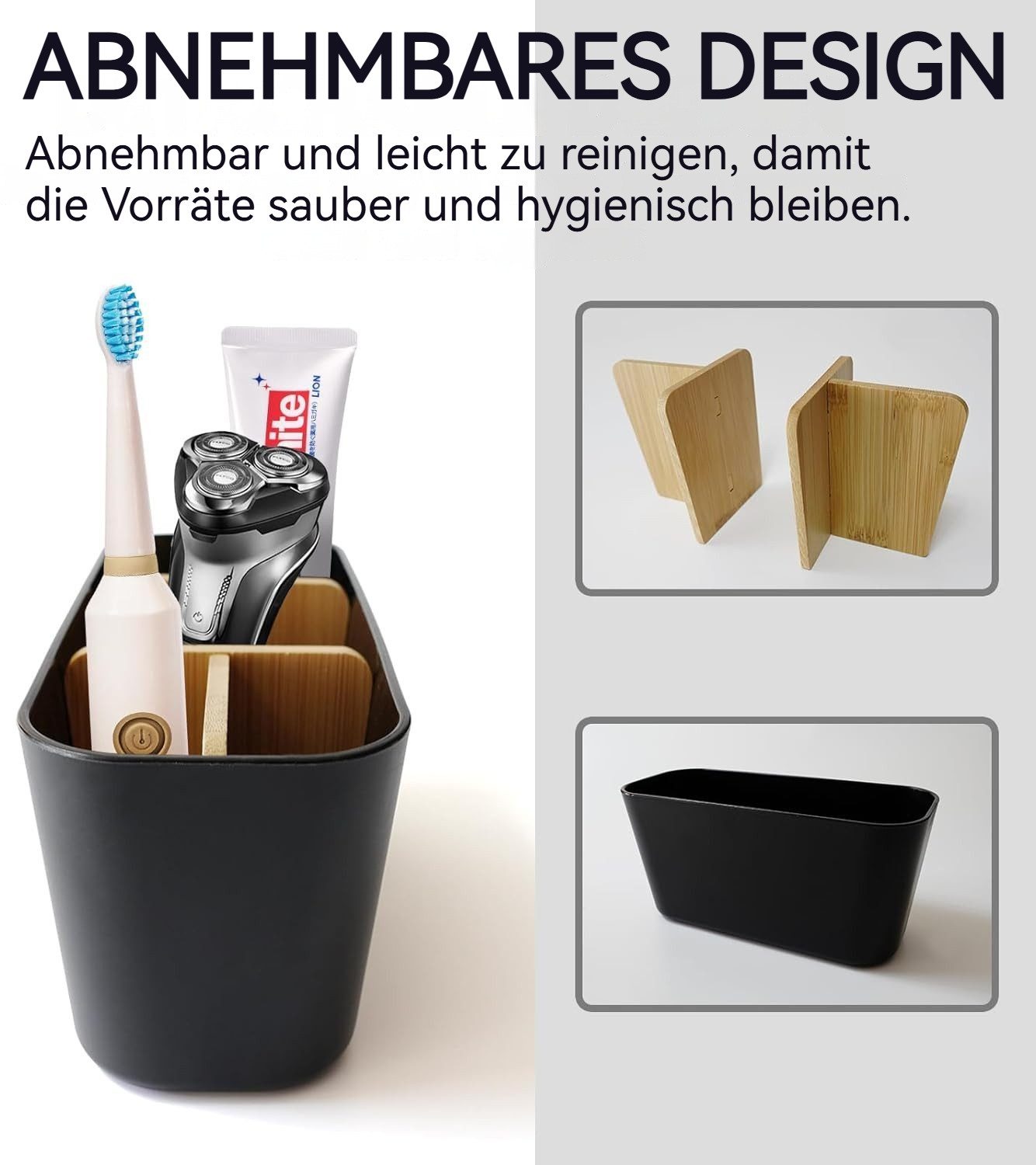 BlingBin Zahnbürstenhalter Bambus Trennwände Toothbrush Holder Badezimmer Organizer, (1er Set, 1-St., 1pcs), mit 4 Zahnbürstenfächer + 1 Zahnpastafach Geeignet für Büro Wohnzimmer