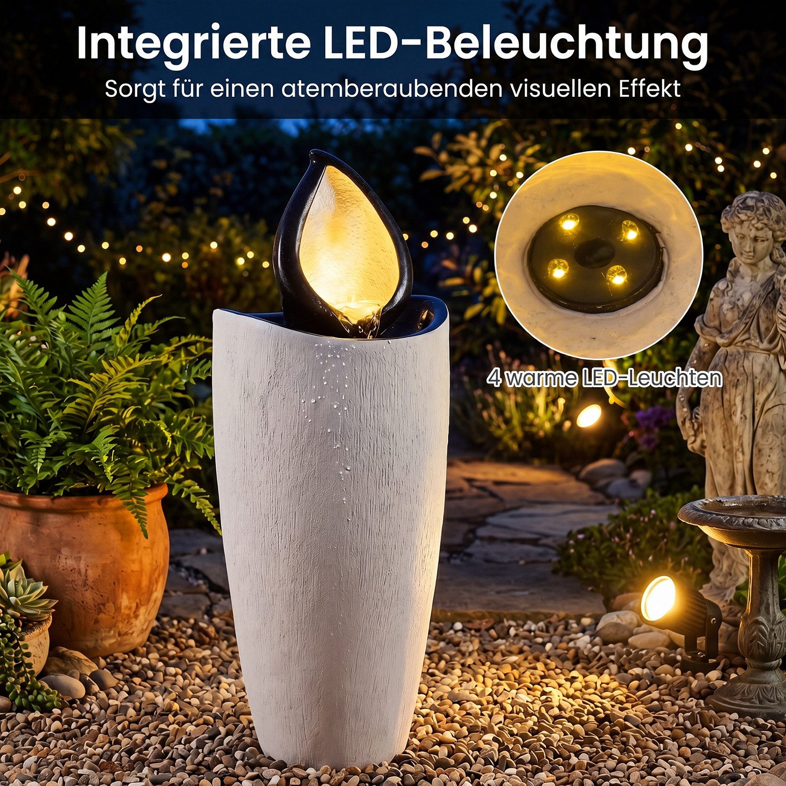 COSTWAY Zimmerbrunnen, Mit LED-Beleuchtung, wetterfestes Wasserspiel aus Kunstharz