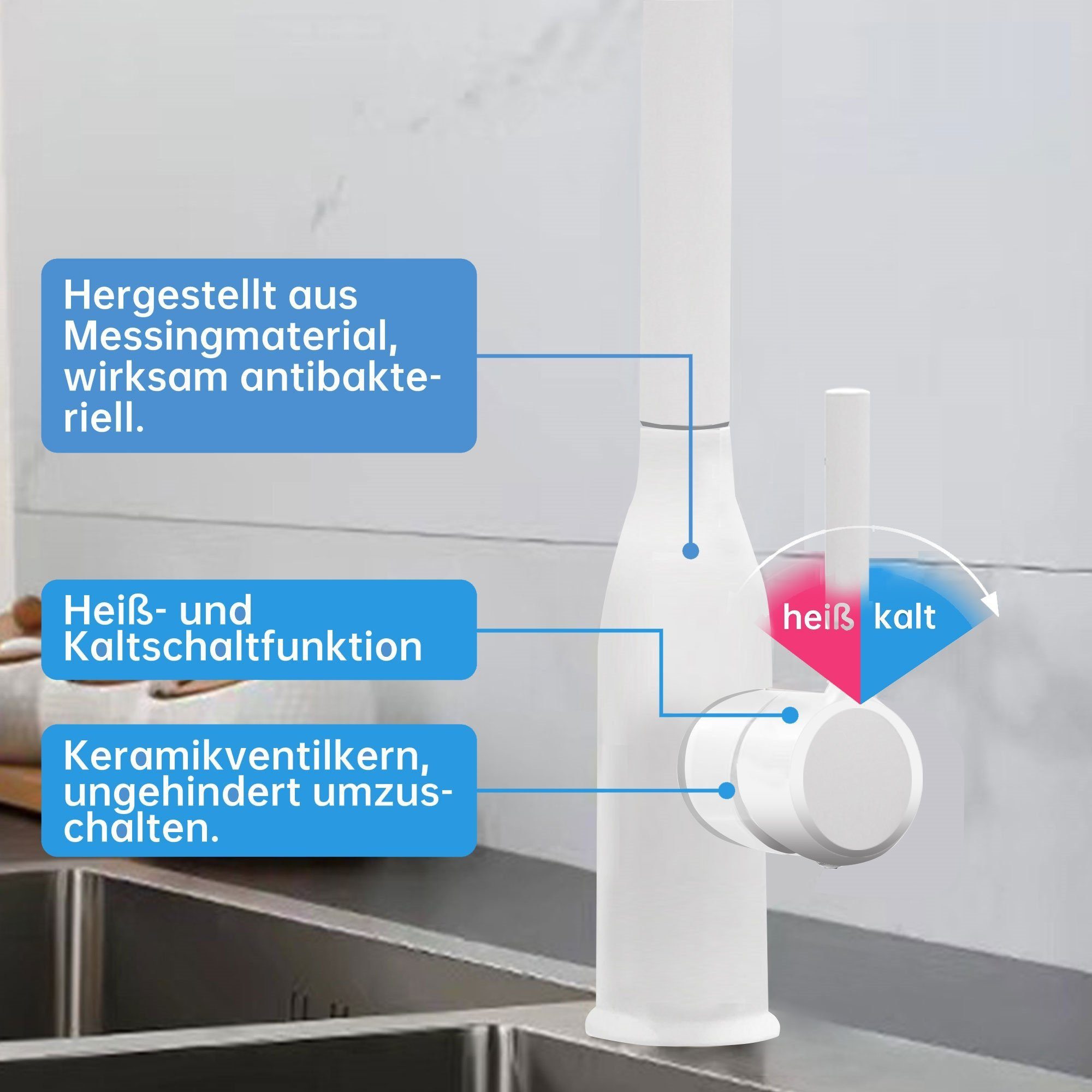 SEHAUSEU Küchenarmatur Wasserhahn Küche Bad Spültischarmatur Waschtischarmatur ausziehbar mit Ausziehbrause, Hochdruckarmatur – Bild 4 von 5