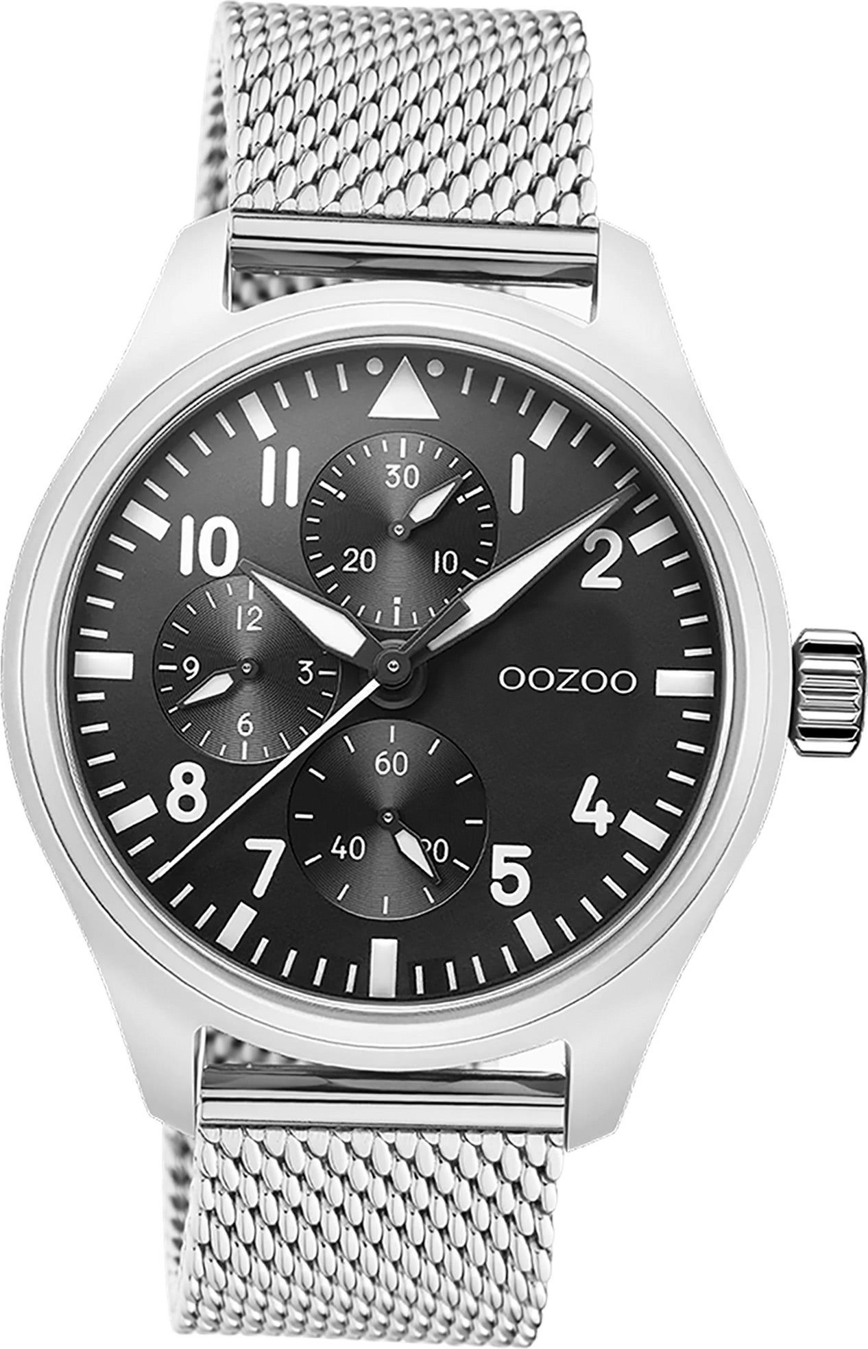 groß (ca. Oozoo Herren rundes Metall, OOZOO Quarzuhr Herrenuhr Armbanduhr 42mm) Gehäuse, Mesharmband Timepieces, silber,