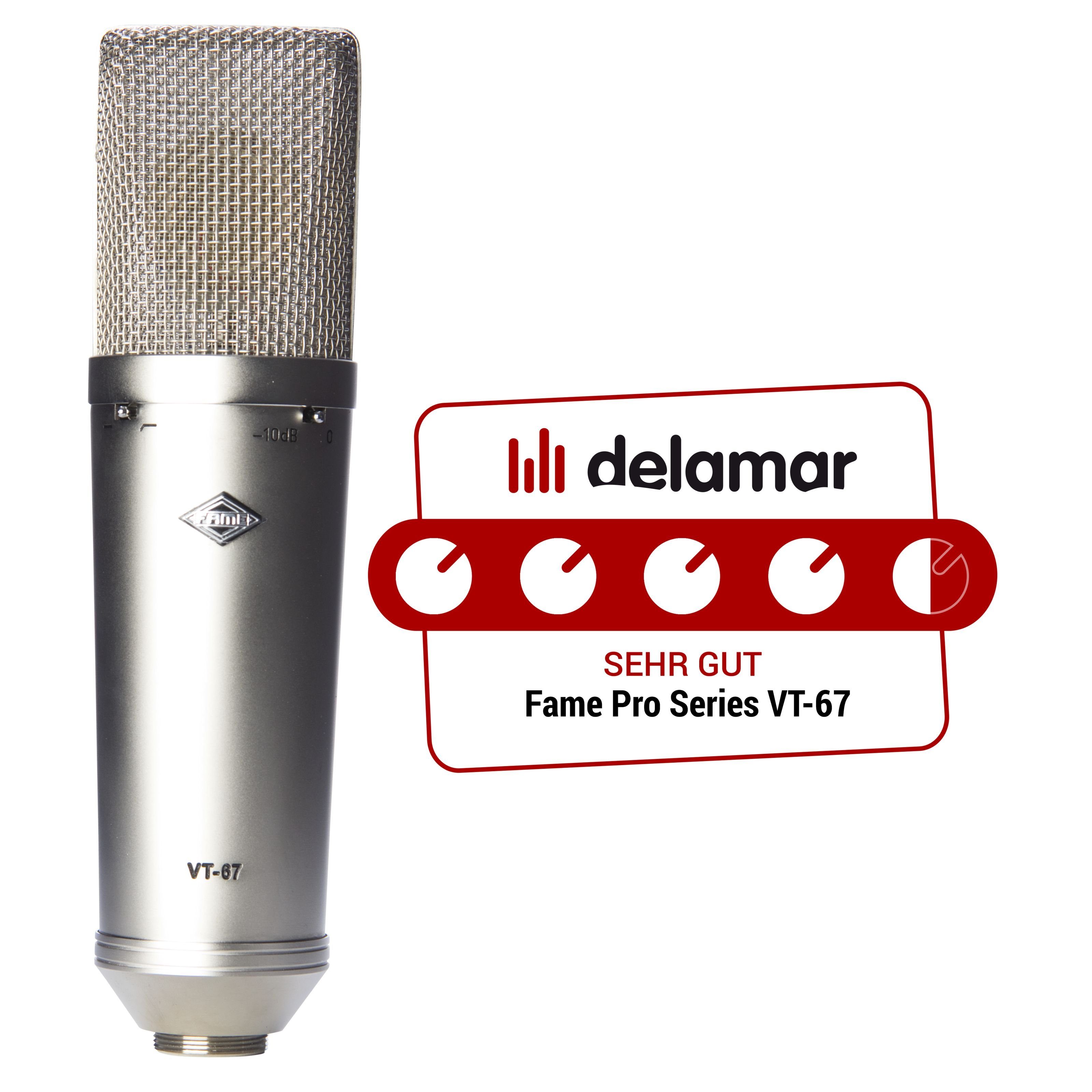 FAME Mikrofon (Audio Pro Series VT-67 Röhrenmikrofon Echtkondensator Multi-Pattern 20-20.000Hz Nickel XLR 3 Pol Profi inkl. Zubehör ideal für Stimme/Instrument warmer Röhrensound EH 6072A Röhrentyp), Audio Pro Series VT-67 Röhrenmikrofon, Echtkondensator
