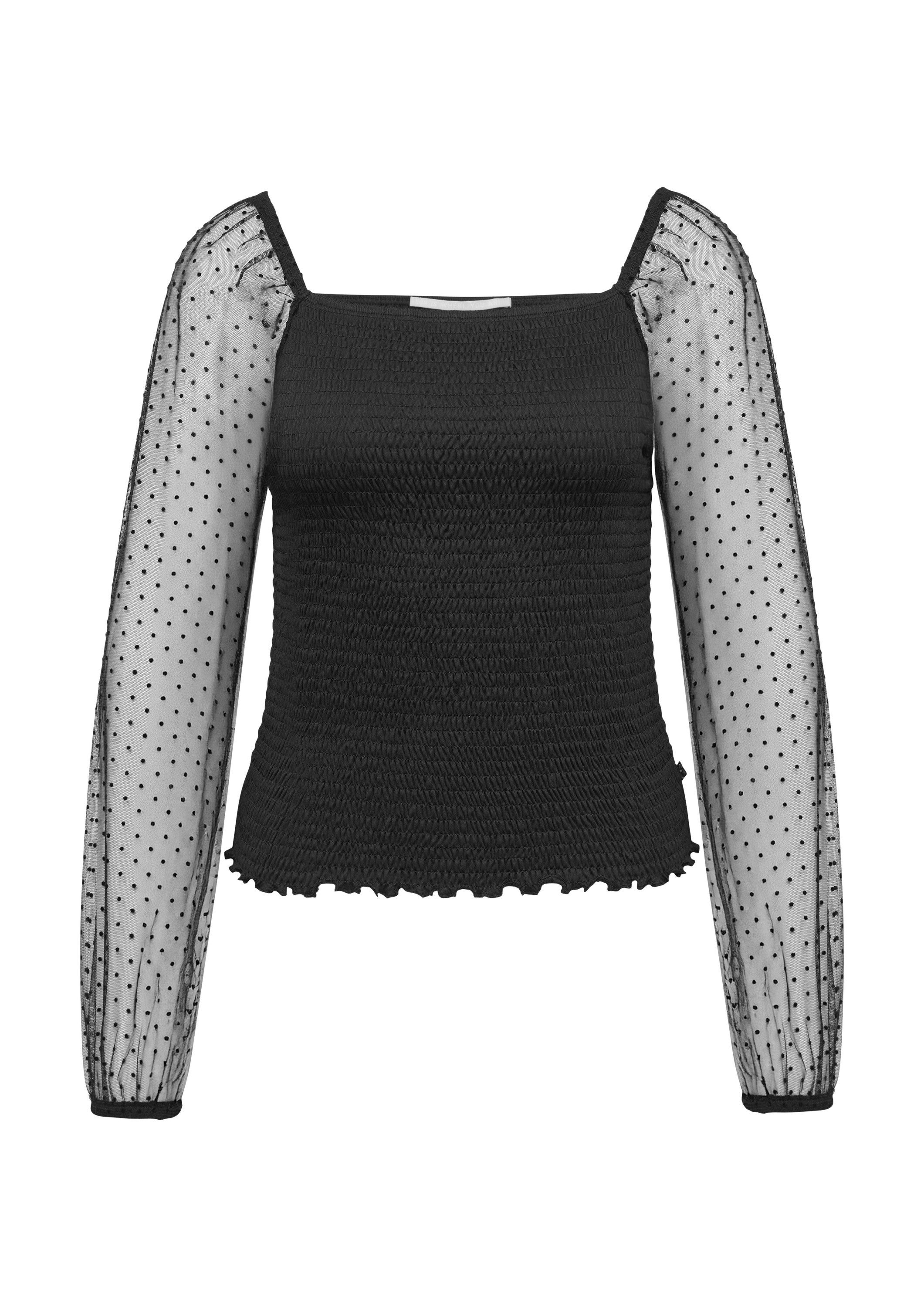 QS Langarmshirt T-Shirt Smok-Shirt mit Tüllärmeln günstig online kaufen