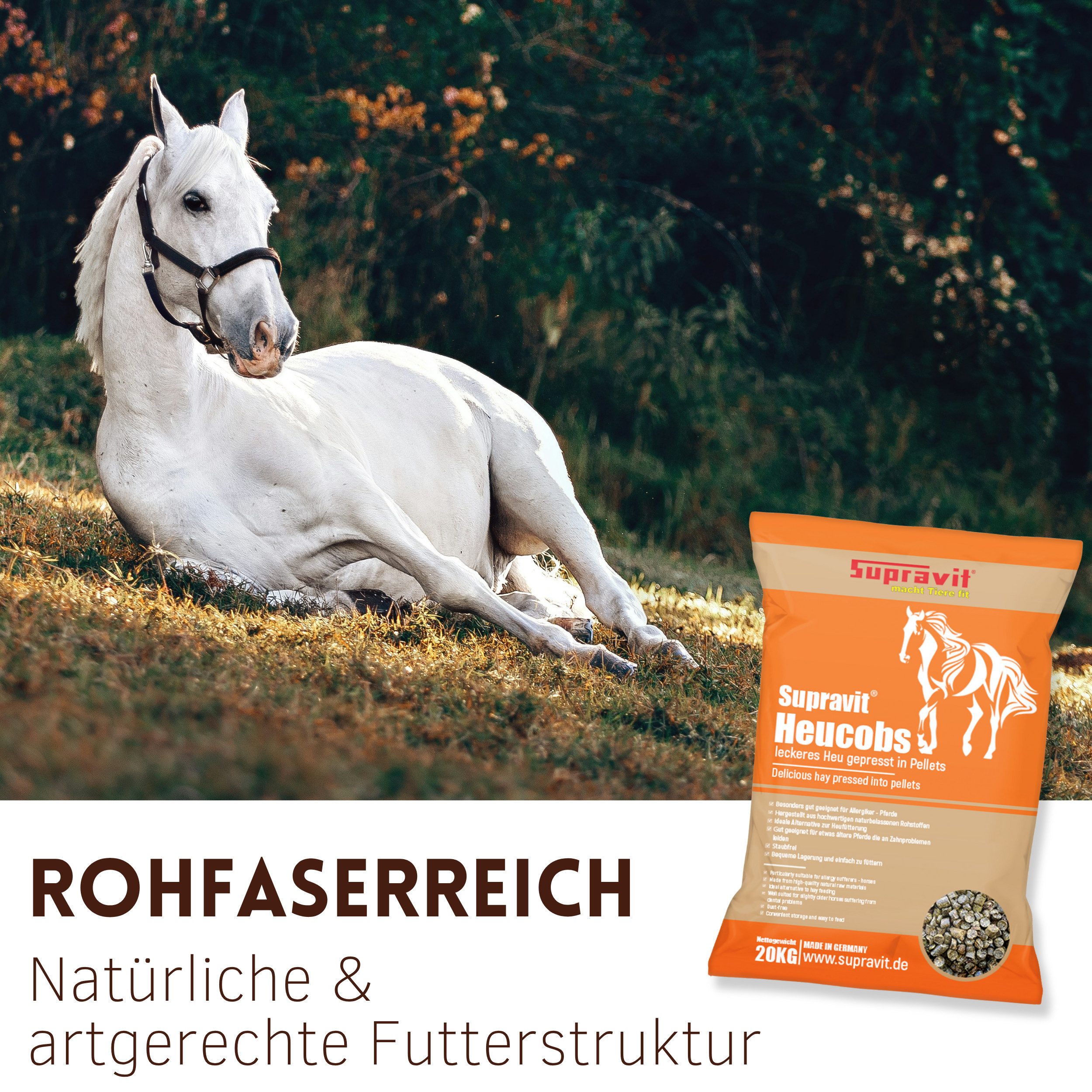 Supravit Heucobs 20kg - Pferdefutter gut geeignet für Allergiker - staubfrei Heucobs, Ergänzungsfutter für: Pferd – Bild 5 von 5