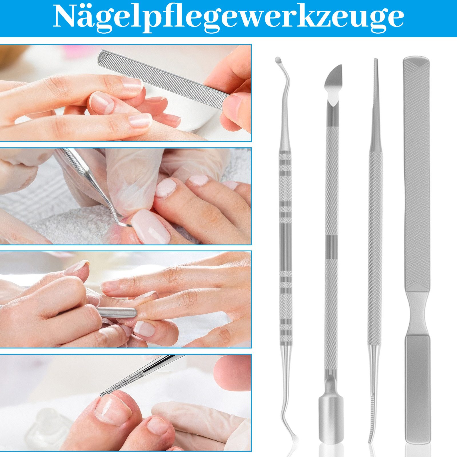 BlingBin Nagelpflege-Set 8-teiliges Edelstahl Nagelknipser Set, langer Griff für Senioren, 8-tlg., 8-teilig, Podologie-Werkzeuge gegen eingewachsene Nägel