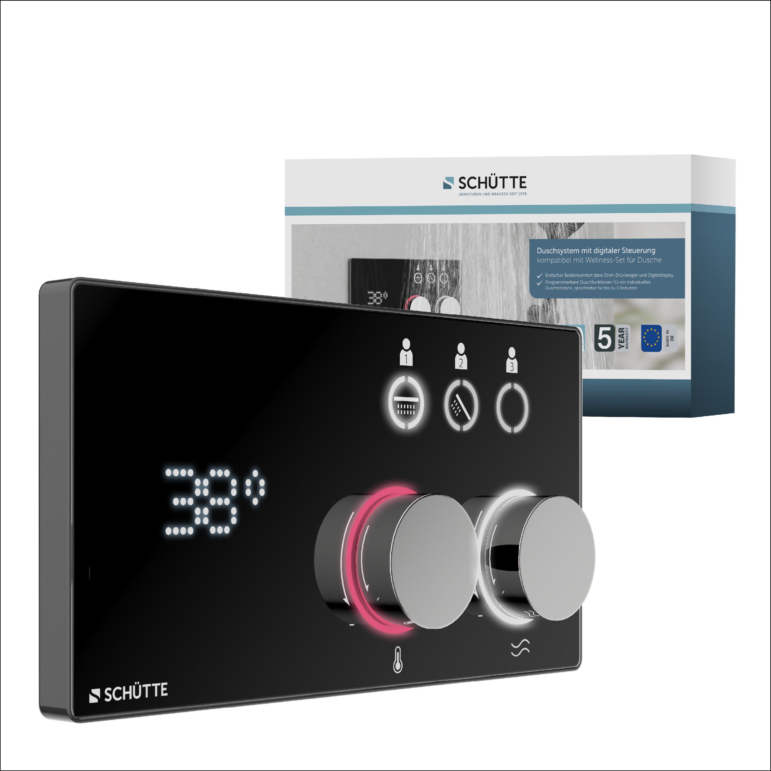 Schütte Unterputzarmatur AQUADOT Touchdisplay, digital, schwarz, Smart Control