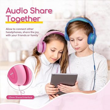 Earfun Kinder mit Kabel, 85/94dB Lautstärkenbegrenzer, Faltbare, Einstellbar Headset (Leichtes Gewicht und angenehmer Tragekomfort für stundenlanges Nutzungserlebnis., Stereo Sound, HD-Mikrofon, Audio-Sharing, Over Ear Kinderkopfhörer)