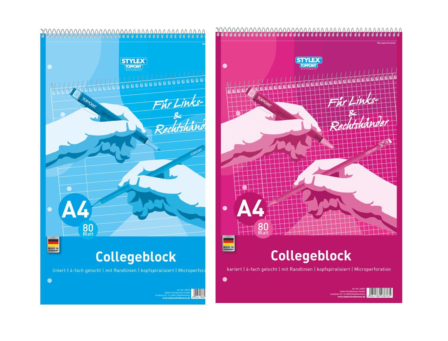 Collegeblock 2x Collegeblock DIN A4 für Rechts & Linkshänder je 1x liniert & karier