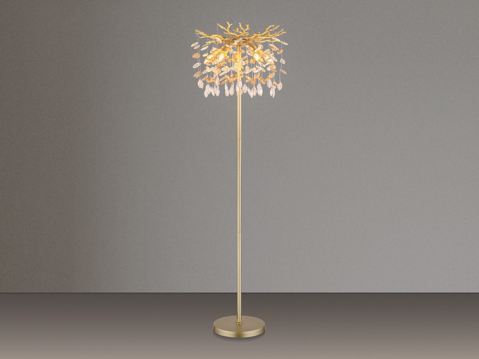 GLOBO LIGHTING LED Stehlampe mit Kristall 2-farbig Höhe 155cm, Dimmfunktion, LED wechselbar, Warmweiß, ausgefallene Stehleuchte, Wohnzimmerlampe stehend inkl. Leuchtmittel