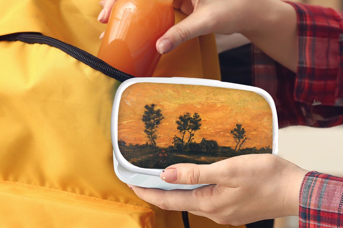 MuchoWow Lunchbox Landschaft bei Sonnenuntergang Gogh, - Brotdose, Erwachsene, van weiß und (2-tlg), Vincent Brotbox Kinder Jungs für und Mädchen für Kunststoff