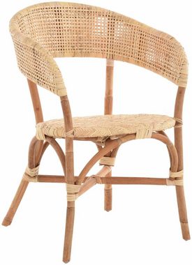 Krines Home Bistrostuhl Rattanstuhl mit Armlehne Bistro Sessel Korbstuhl skandinavischer Stil, Natur Rattan Stuhl