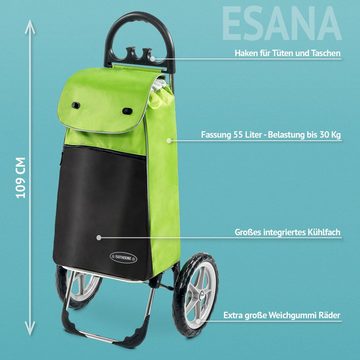 linovum Einkaufstrolley Moderner Einkaufstrolley ESANA grün mit Kühlfach & extragroßen, abnehmbaren Rädern