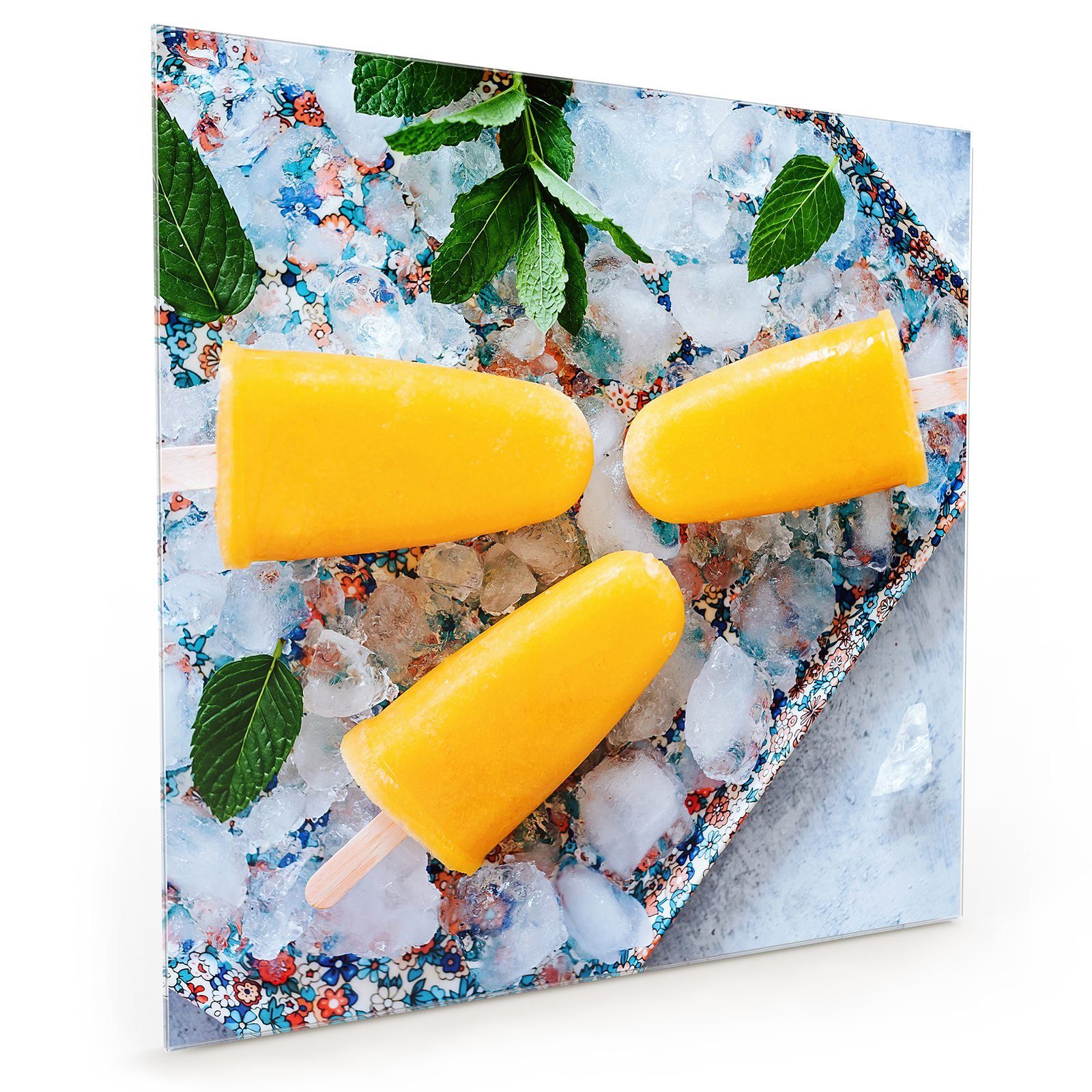 Primedeco Küchenrückwand Küchenrückwand Spritzschutz Bananen Mango Glas Eis Motiv mit