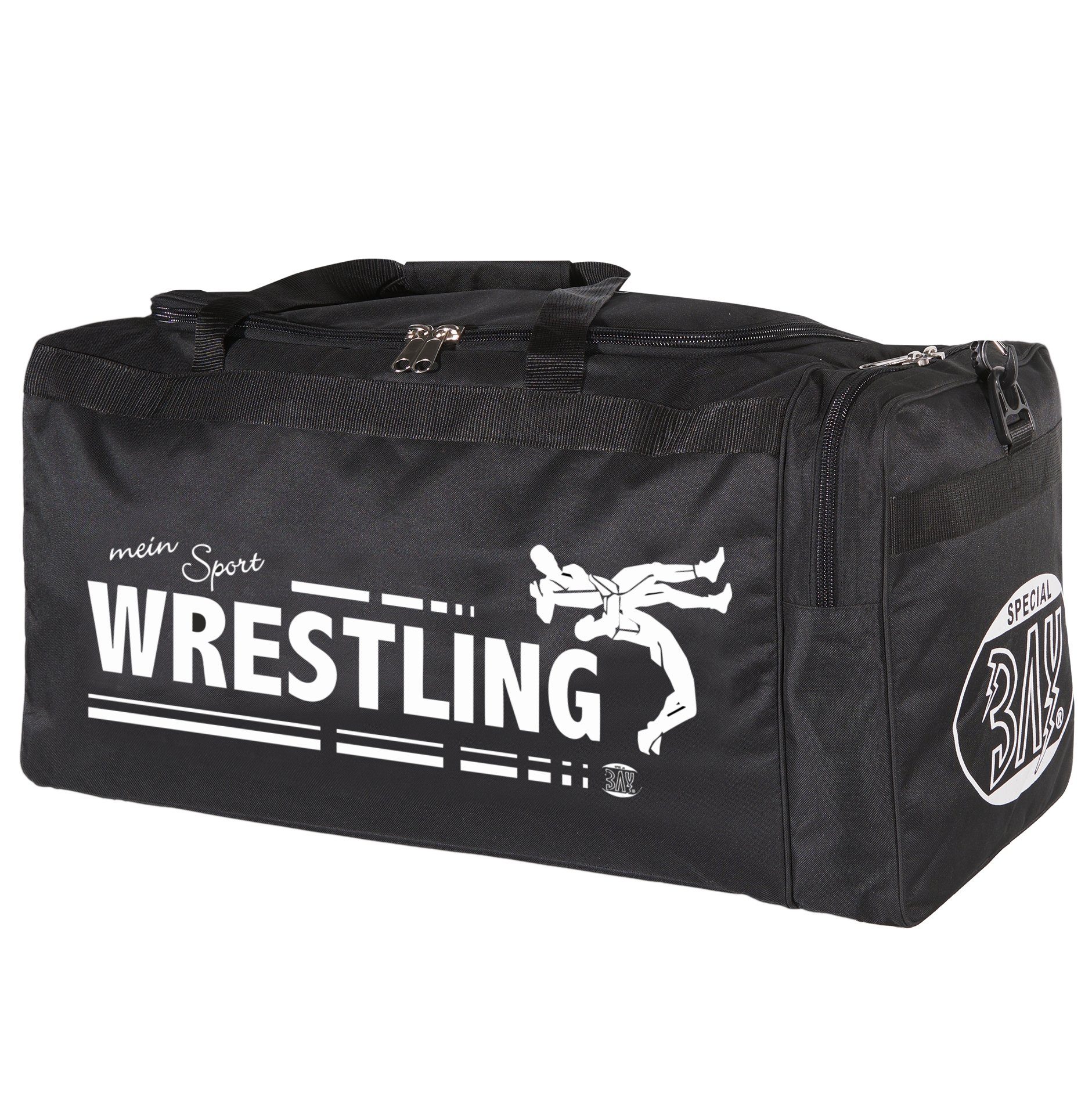 BAY-Sports Sporttasche Trainingstasche mein Sport Wrestling Wrestler Catchen Ringen schwarz (Stück), 70 cm, auffälliger und aufwendigen Druck