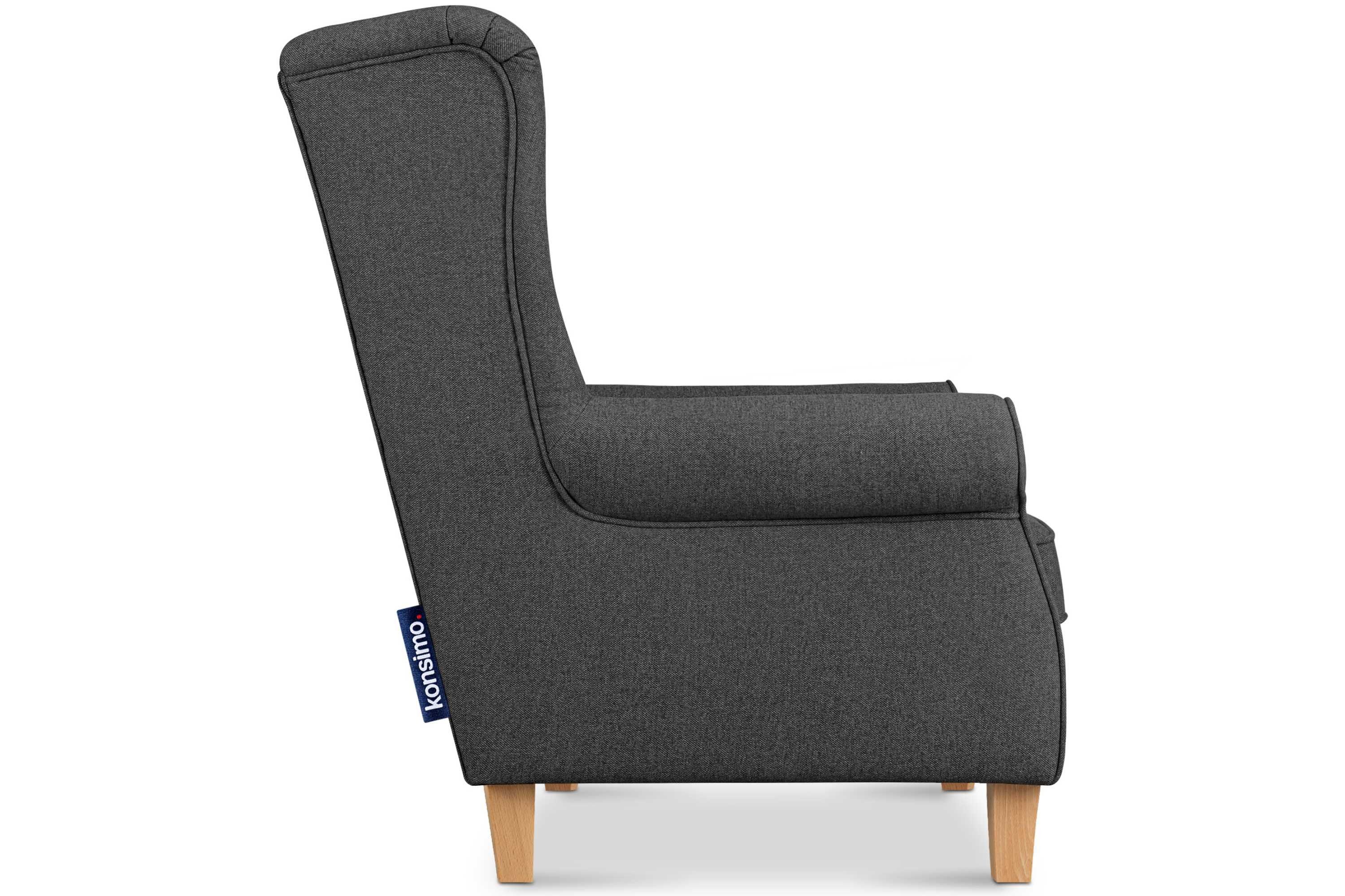 Konsimo Ohrensessel mit in Federn mit der Sessel, MILES Armlehnen, Gepolsterter Sessel Sitzfläche, Massivholzbeine
