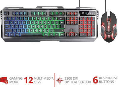 Trust GXT845 TURAL COMBO DE Tastatur- und Maus-Set, 1000-3200dpi,Atmende 7-farbige Beleuchtung