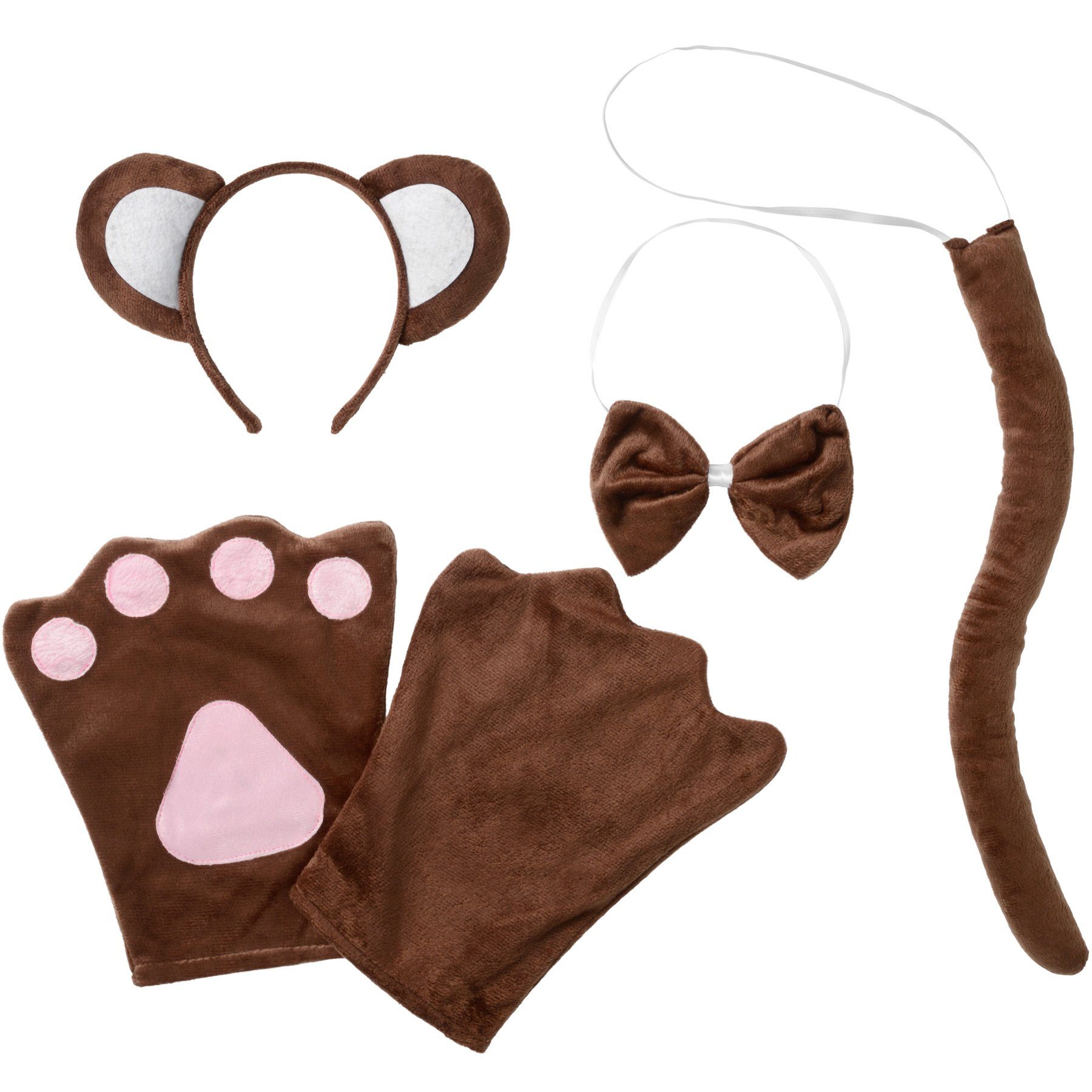 dressforfun Kostüm Schimpanse/Menschenaffe, in braun, Accessoires aus braunem Plüsch, Inkl. Fliege und Affenschwanz, Handschuhe mit rosa Pfotenaufnähern