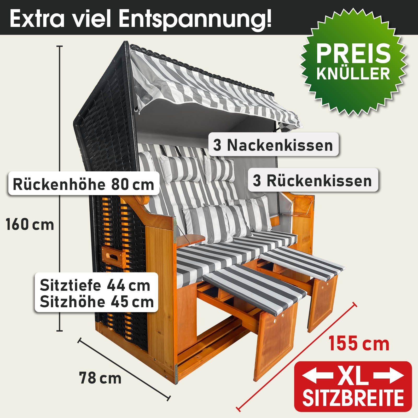 BRAST Strandkorb 3-Sitzer XL für 2-3 günstig online kaufen