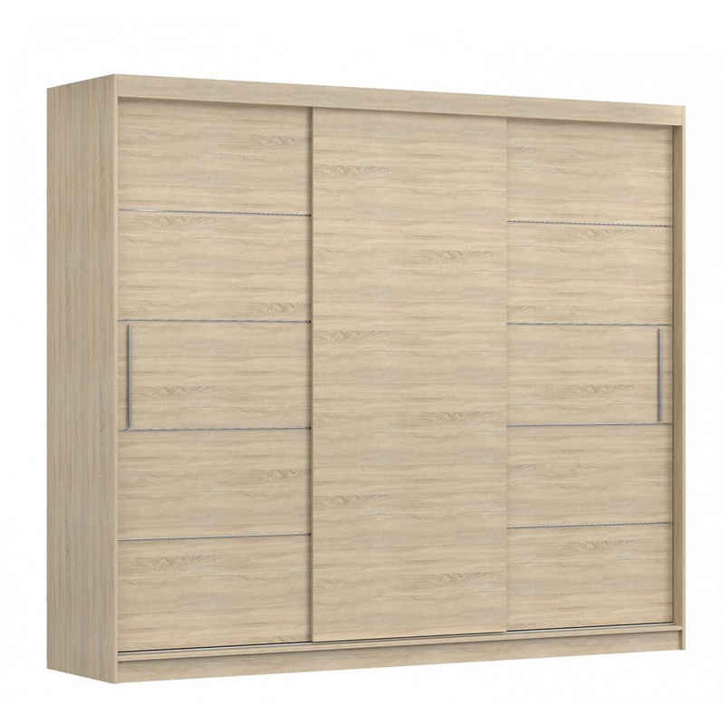 MOEBLO Kleiderschrank ELBA II (Schwebetürenschrank 2-türig Schrank Garderobe Schiebtüren Schlafzimmer, Dekorative Aluminiumleisten, Kleiderstange und Regale) (BxHxT):250x218x61 cm