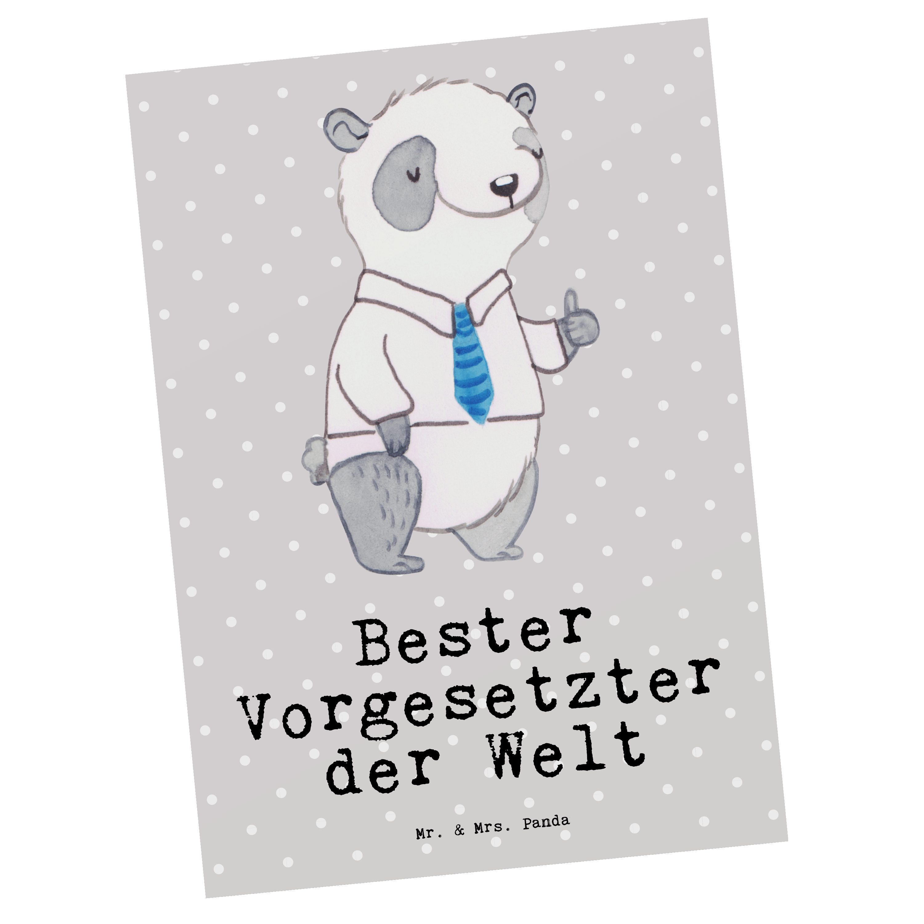 Mr. & Mrs. Panda Postkarte Panda Bester Vorgesetzter der Welt - Grau Pastell - Geschenk, Dankesc