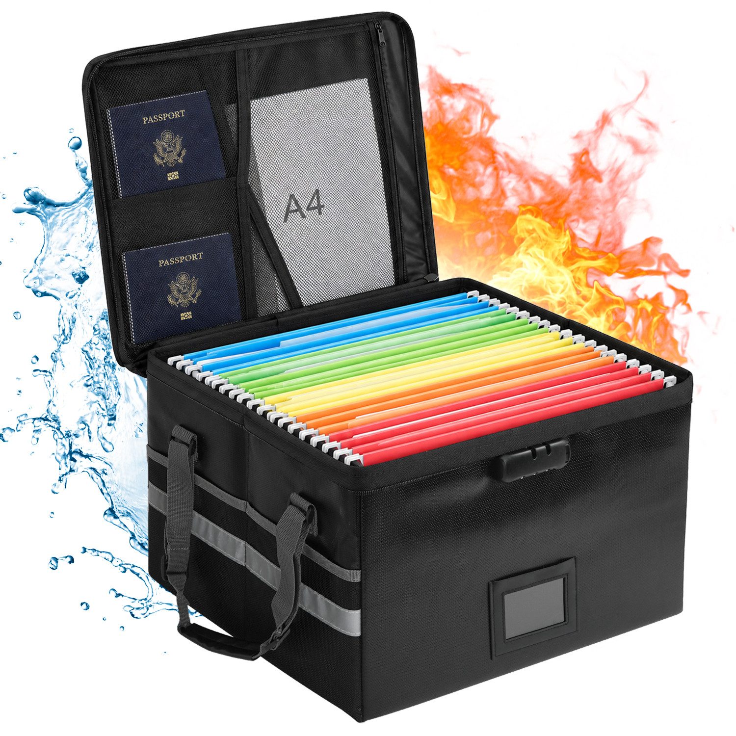 OSTWOLKE Dokumententasche Feuerfeste Dokumentenbox mit Schloss für A4 Dokumente, Wertsachen (OHNE Ordner, Mit Kombinationsschloss, …