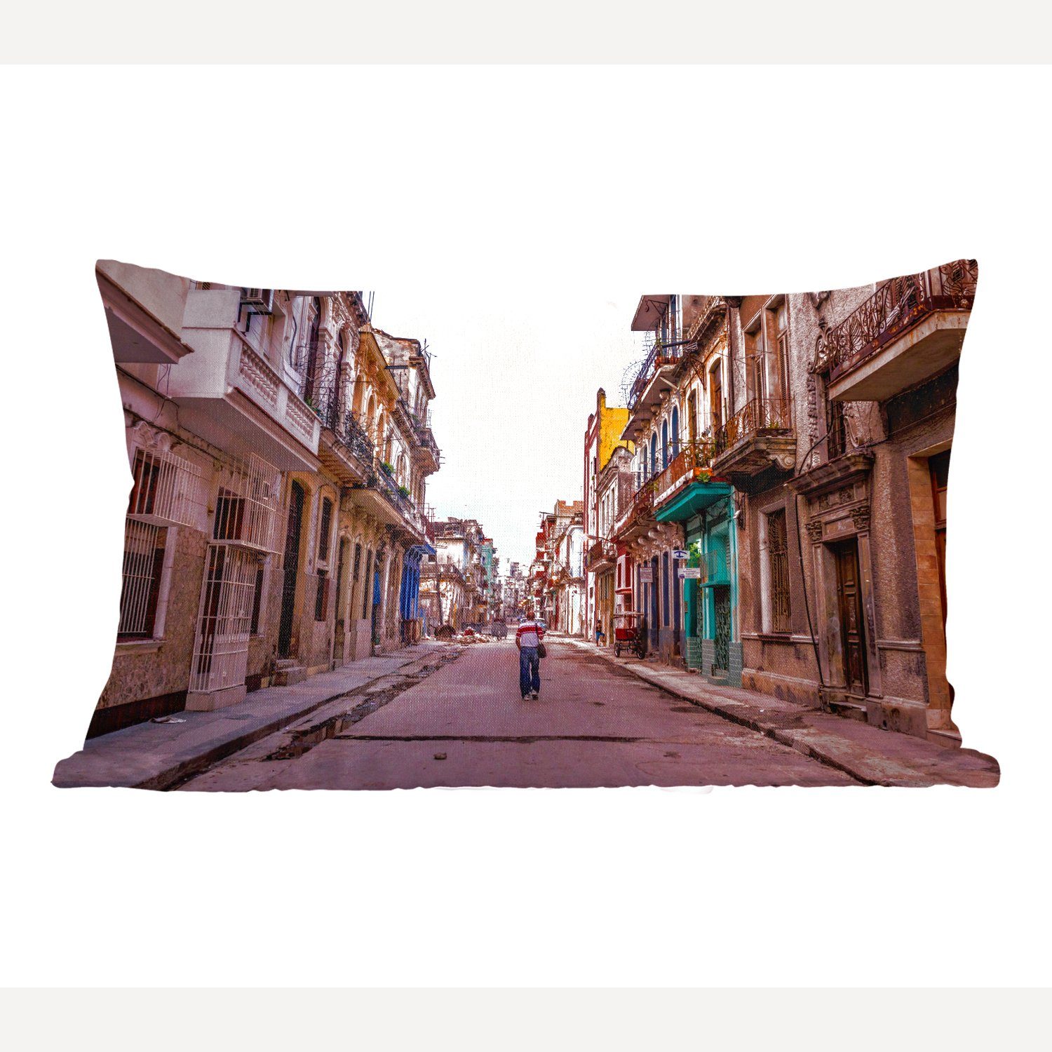 MuchoWow Dekokissen Verfallene Straße im Zentrum von Havanna, Kuba, Wohzimmer Dekoration, Zierkissen, Dekokissen mit Füllung, Schlafzimmer
