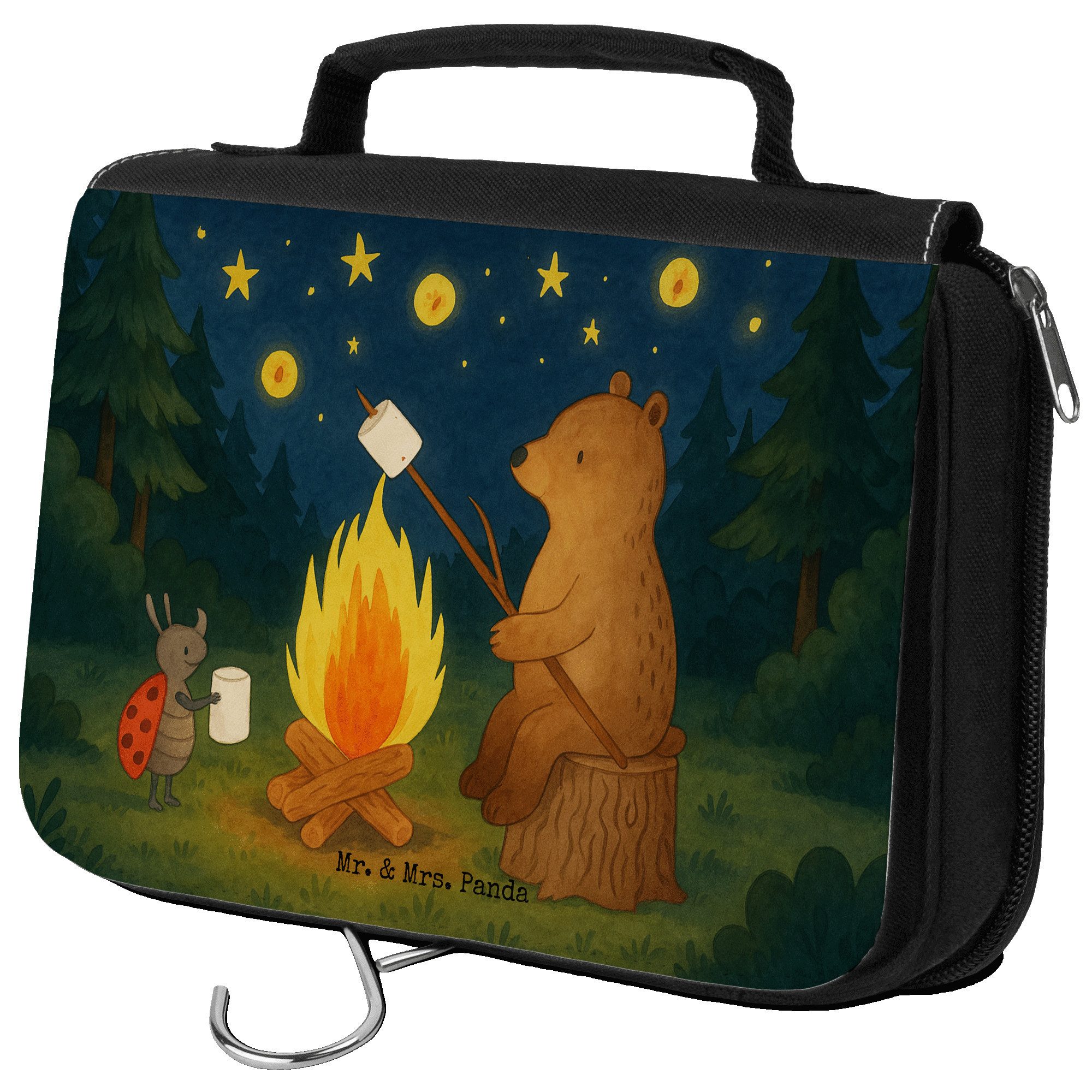 Kulturbeutel Bär & Marienkäfer Lagerfeuer Design, Kulturtasche, Weiß, Kulturbeutel