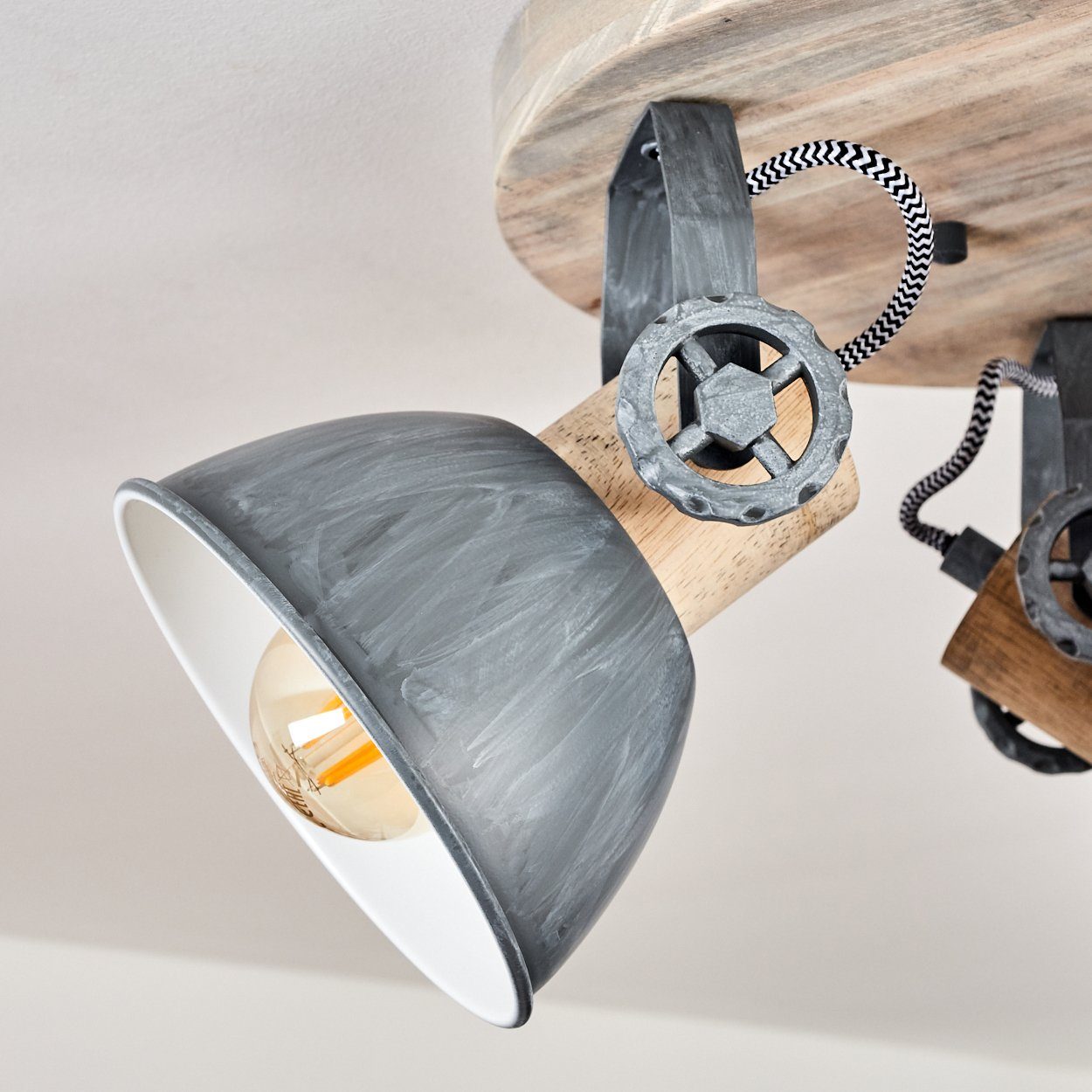 Zimmerlampe, 3-flammiger und verstellbar Deckenleuchte ohne mit Metall E27, »Cotes« in Leuchtenköpfe hofstein Rondell grau-blau, aus Holz Leuchtmittel,