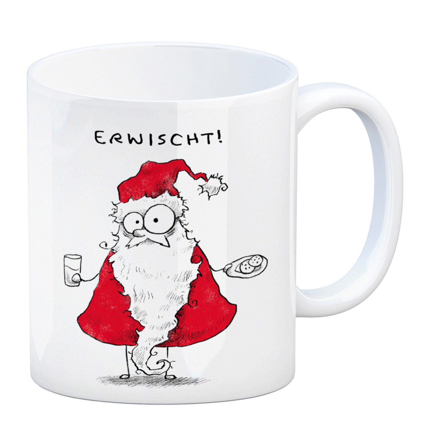 Tasse Weihnachtsmann am Naschen Kaffeebecher mit Spruch Erwischt