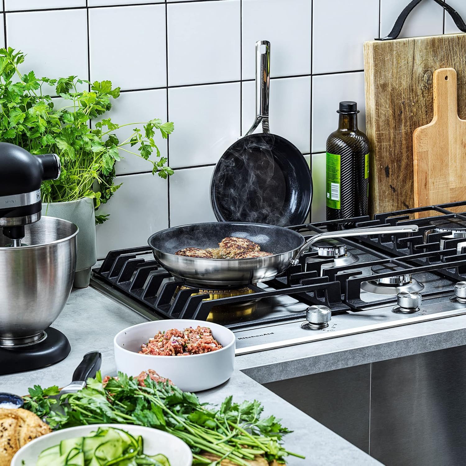 KitchenAid Topf-Set KitchenAid Stainless Steel Edelstahl 5-tlg. Kochgeschirr Set Silber, (5-tlg), Töpfe mit Deckel