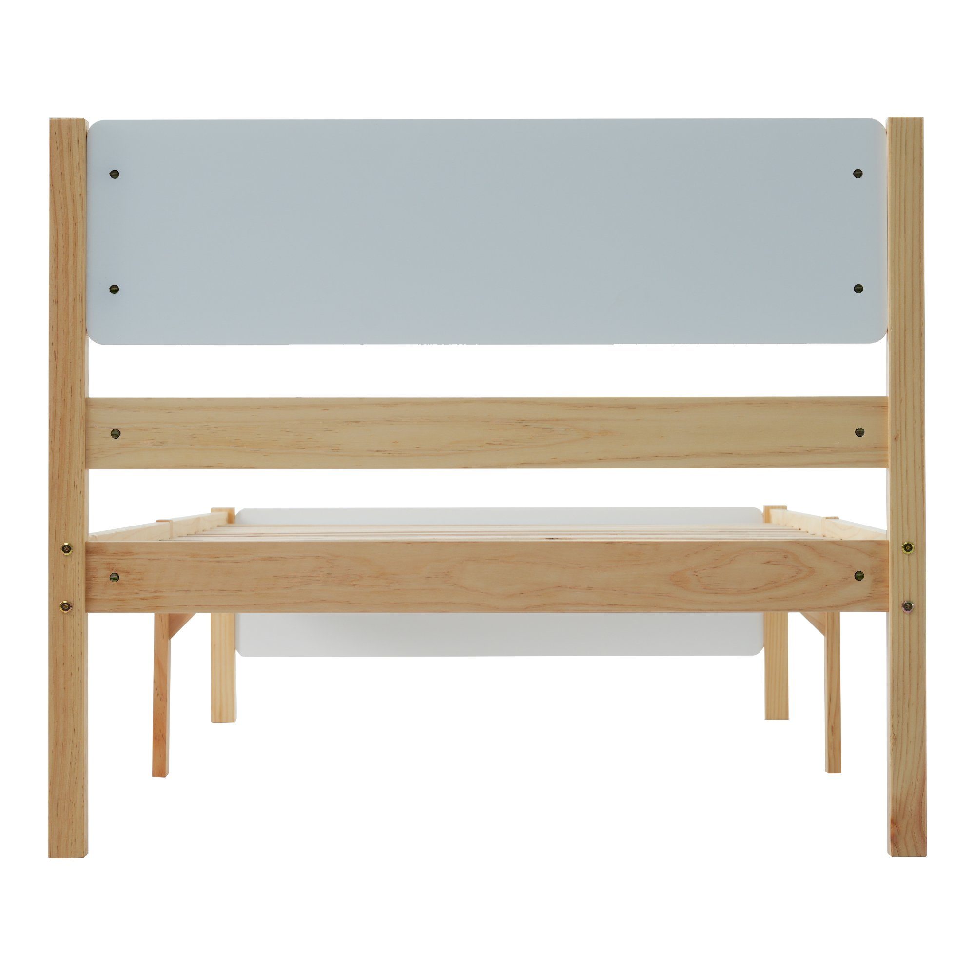 Massivholzbett, Einzelbett mit Kopfteil und Lattenrost, Futonbett 90x200cm