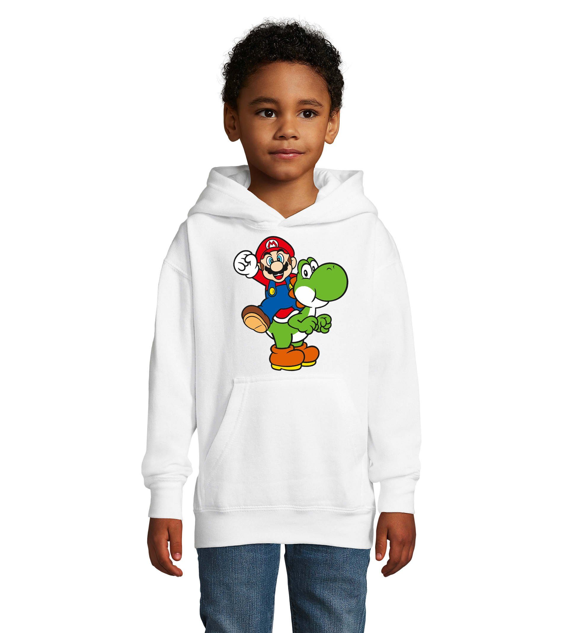 Blondie & Brownie Hoodie Kinder Yoshi & Mario Konsole Super Nintendo Luigi mit Kaputze Weiss