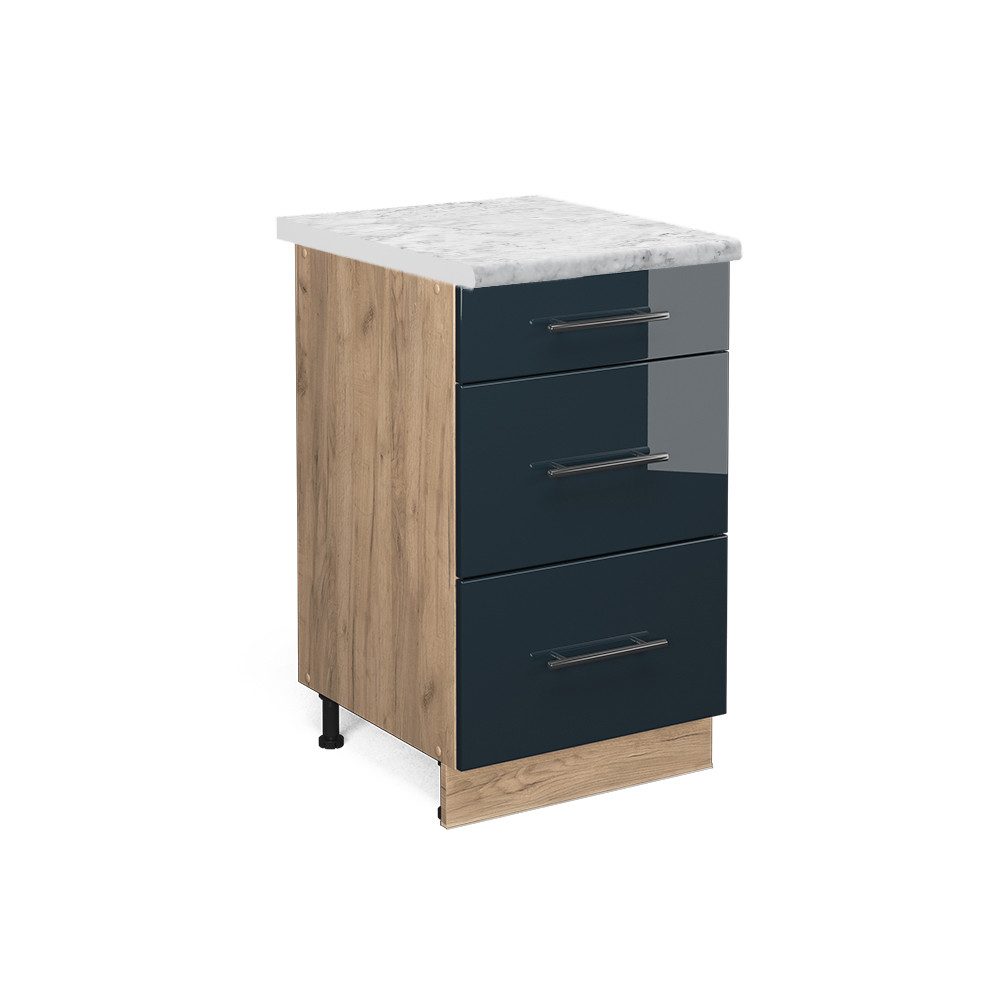Vicco Unterschrank Fame-Line, Dunkelblau Hochglanz/Goldkraft Eiche, günstig online kaufen
