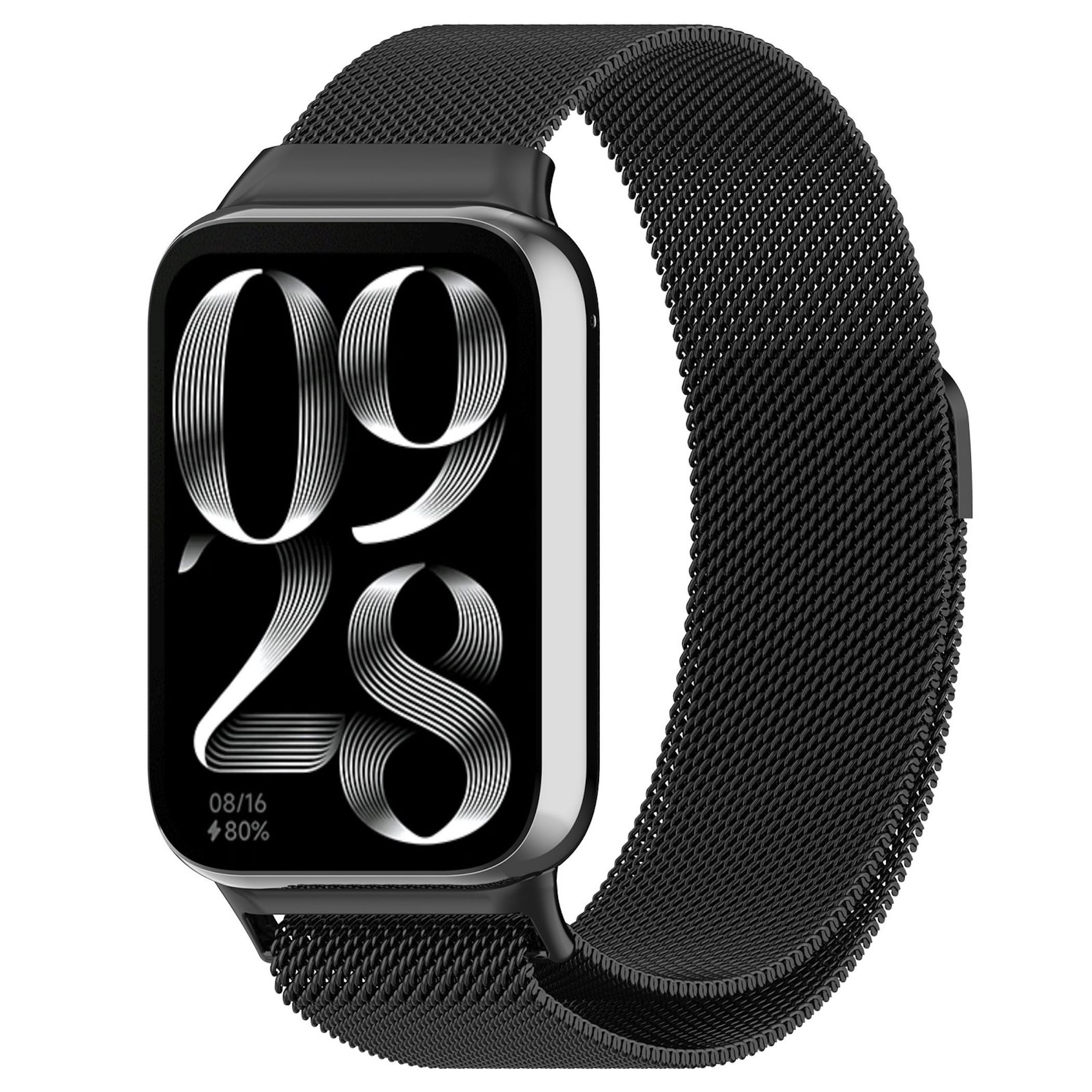 Wigento Smartwatch-Armband Edelstahl für Xiaomi Smart Band 10 Pro / Redmi Watch 6 Magnet Schwarz, Milanese Edelstahlarmband mit Magnetverschluss