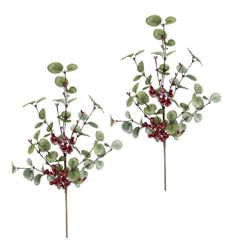 Kunstzweig Eukalyptuszweig, I.GE.A., Höhe 45 cm, mit Beeren 2er Set Dekozweig Kunstblumen Weihnachtsdeko