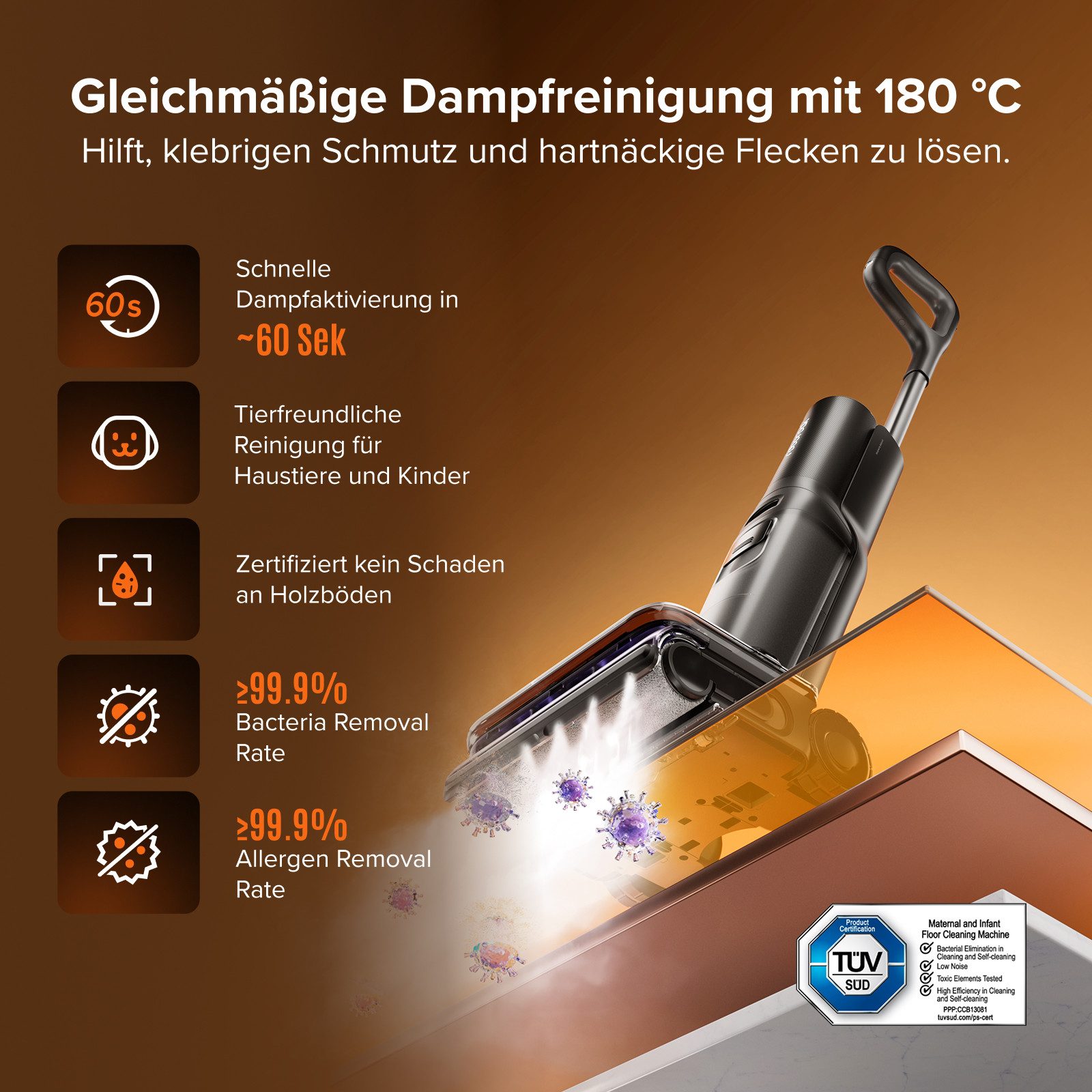Roborock Nass-Trocken-Sauger F25 Steam Dampfreiniger mit 25.000 Pa Saugleistung, 280 W, beutellos, Steam-Modus, 95 °C Selbstreinigung und 95 °C Trocknung