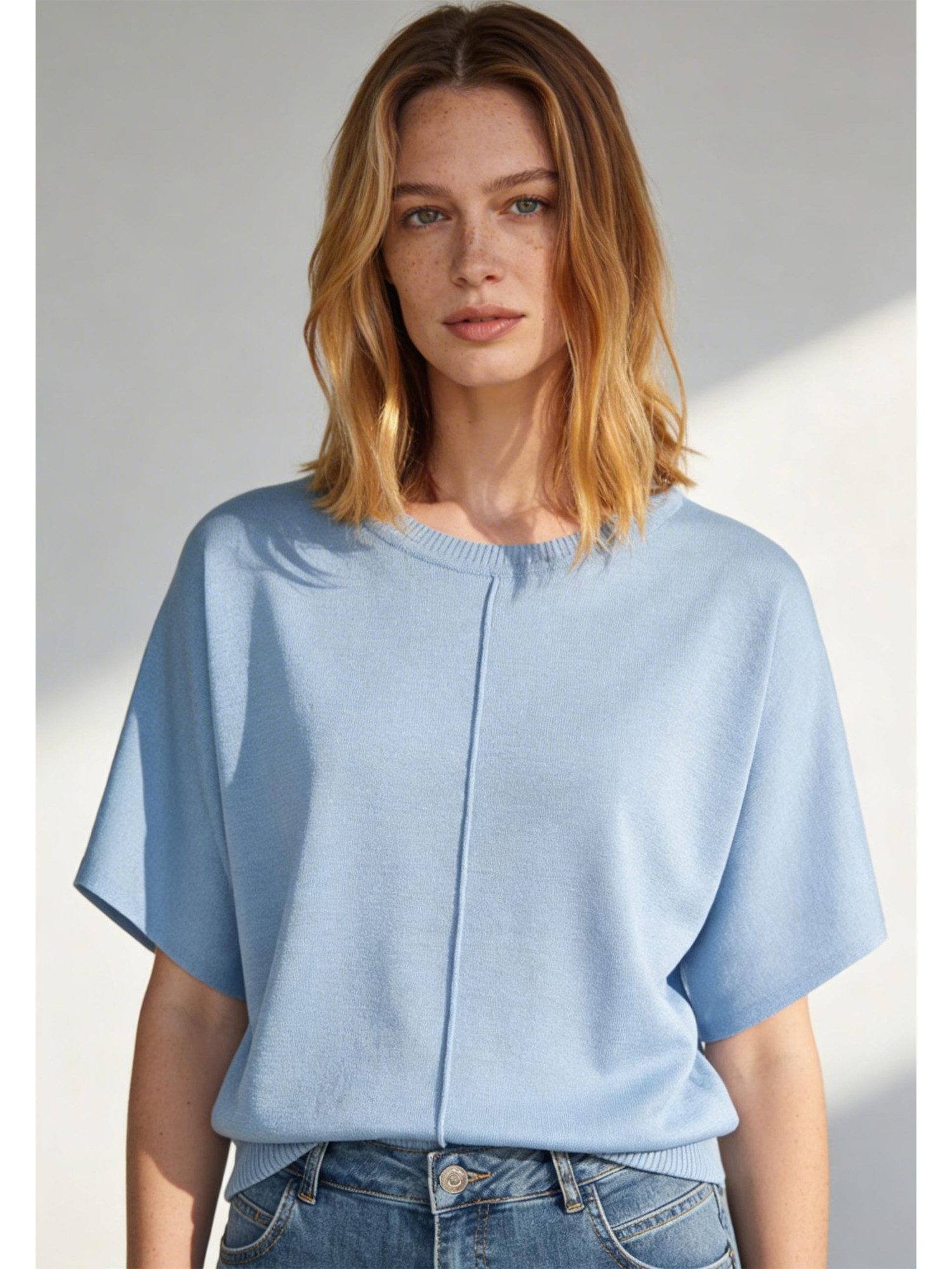 MORE&MORE Strickpullover zeitlos schöner Basic-Kurzarmpullover