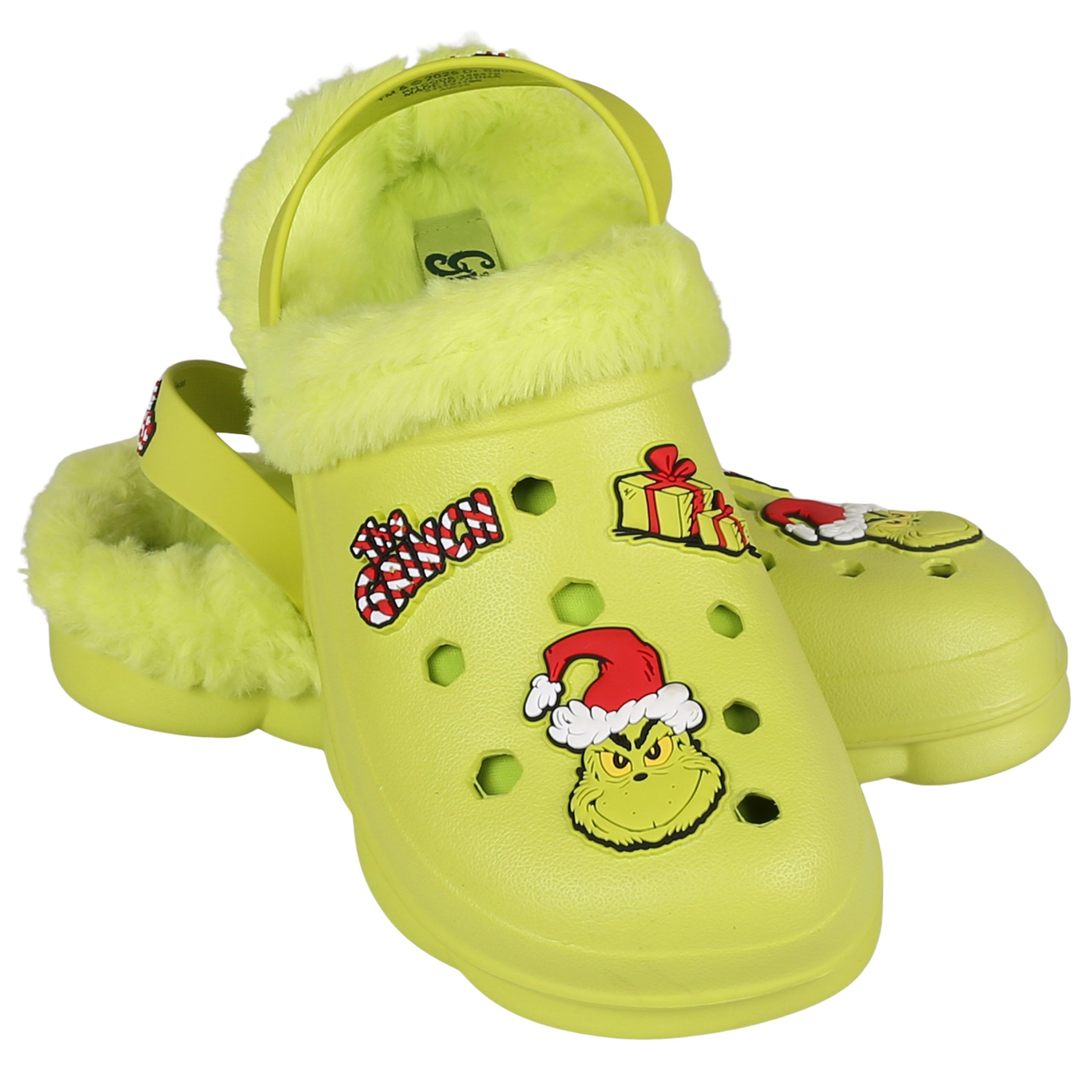 Sarcia.eu Grinch Kinderclogs, ISOLIERTE Weihnachtsclogs mit Fell für Kinder Hausstiefel